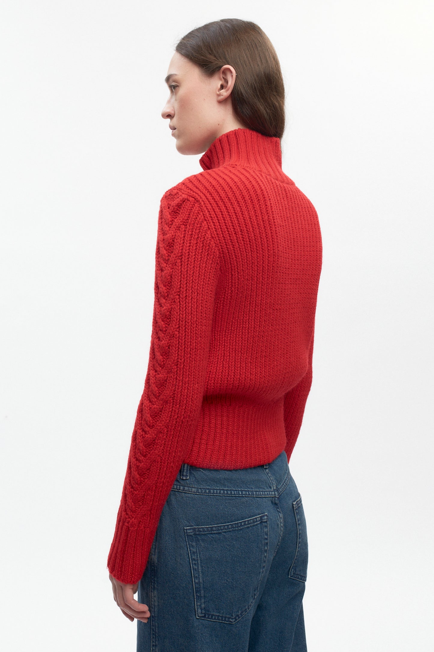 Women's Cable Zip Sweater in Fiery Red