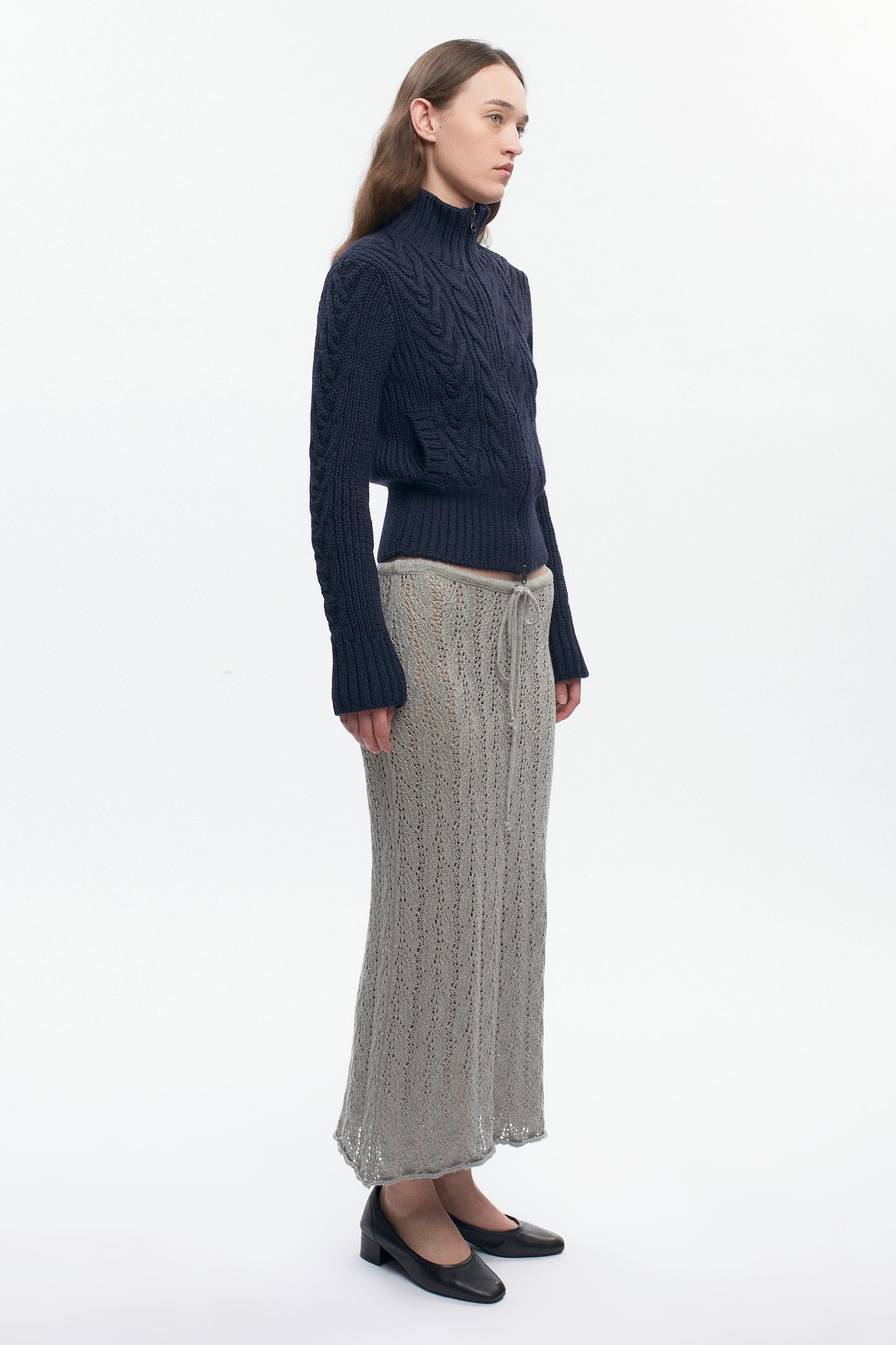 Women's Cable Zip Sweater in Midnight