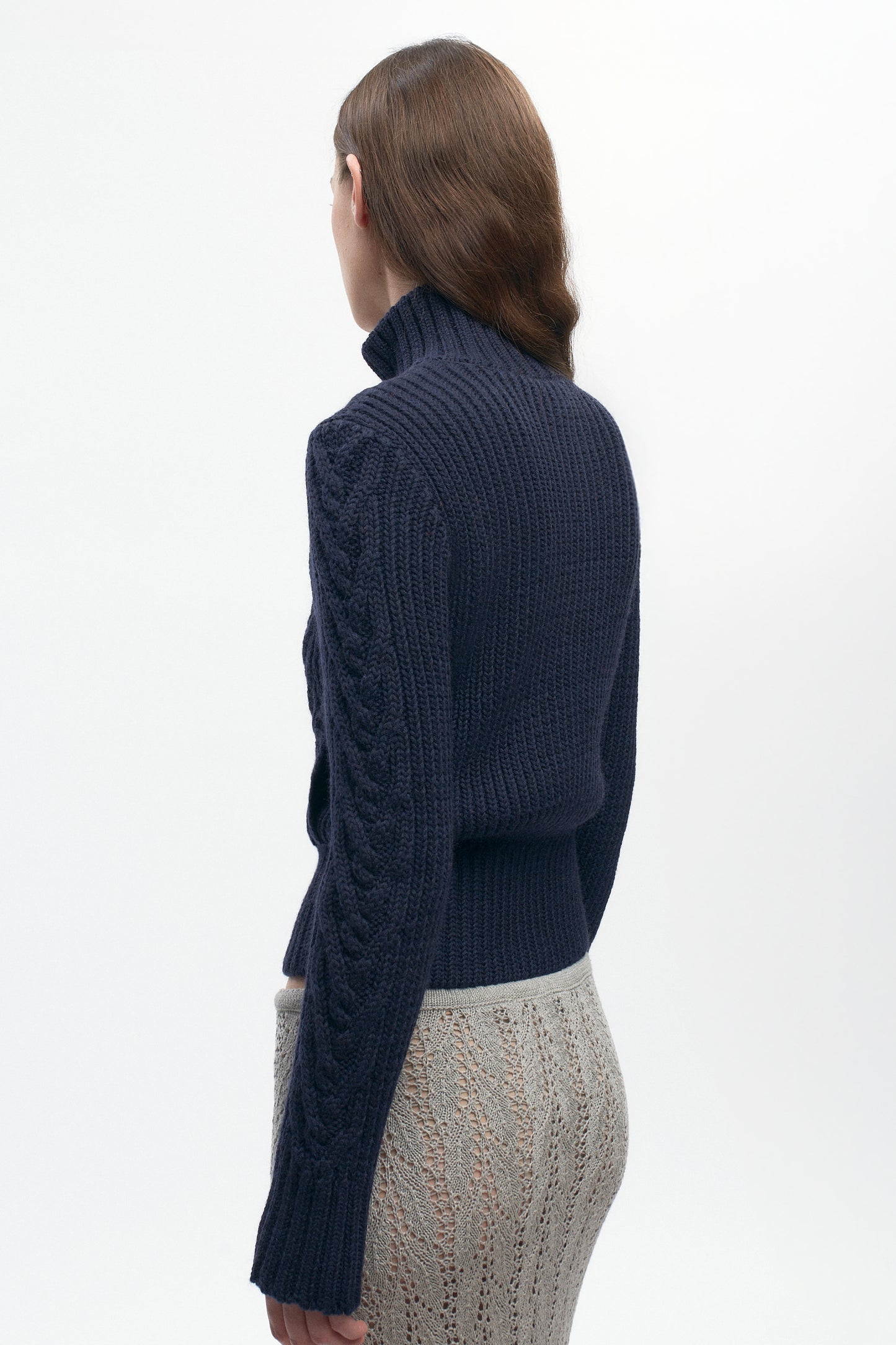 Women's Cable Zip Sweater in Midnight