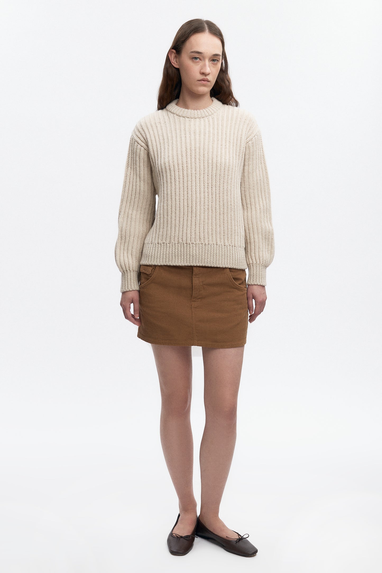 Women's Chunky Wool Crewneck Sweater in Oat