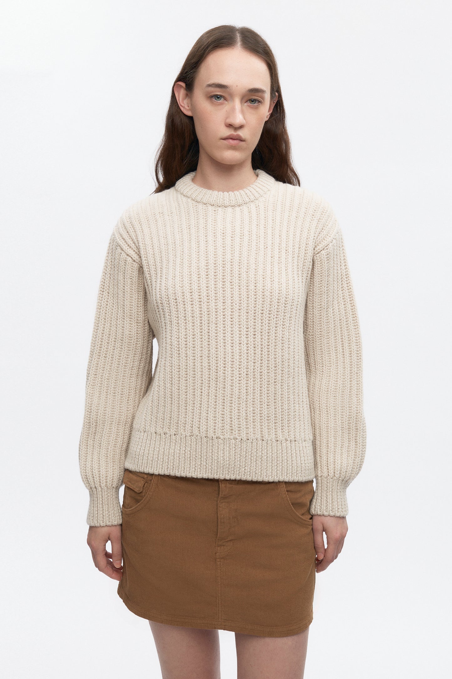Women's Chunky Wool Crewneck Sweater in Oat