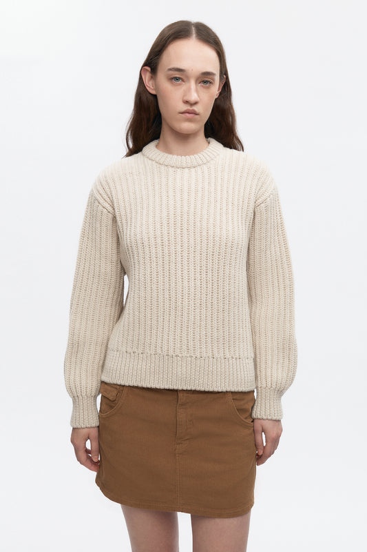 Women's Chunky Wool Crewneck Sweater in Oat