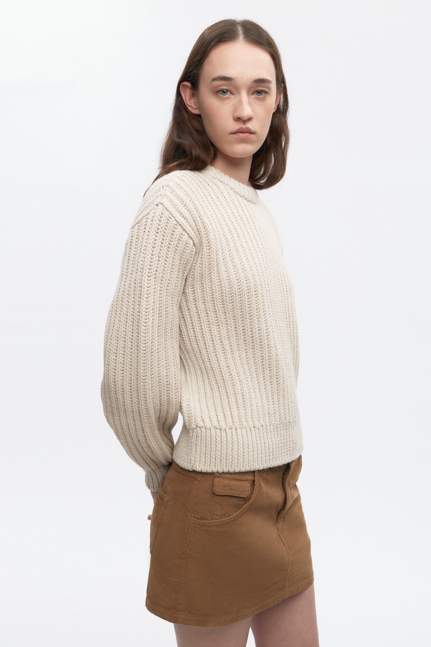 Women's Chunky Wool Crewneck Sweater in Oat