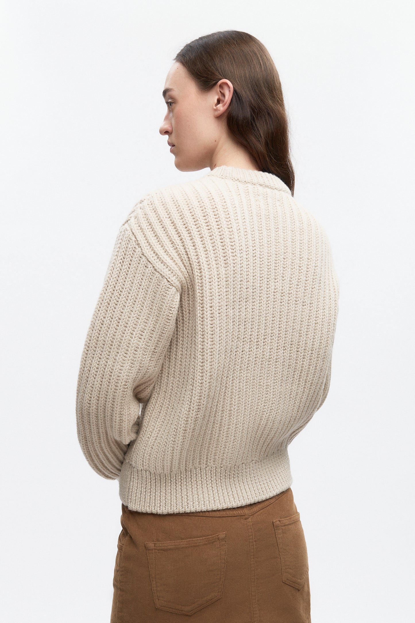 Women's Chunky Wool Crewneck Sweater in Oat