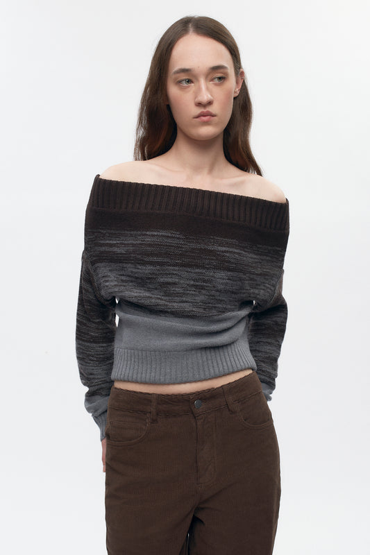 Women's Convertible Sweater  in Coffee Bean/Grey Melange