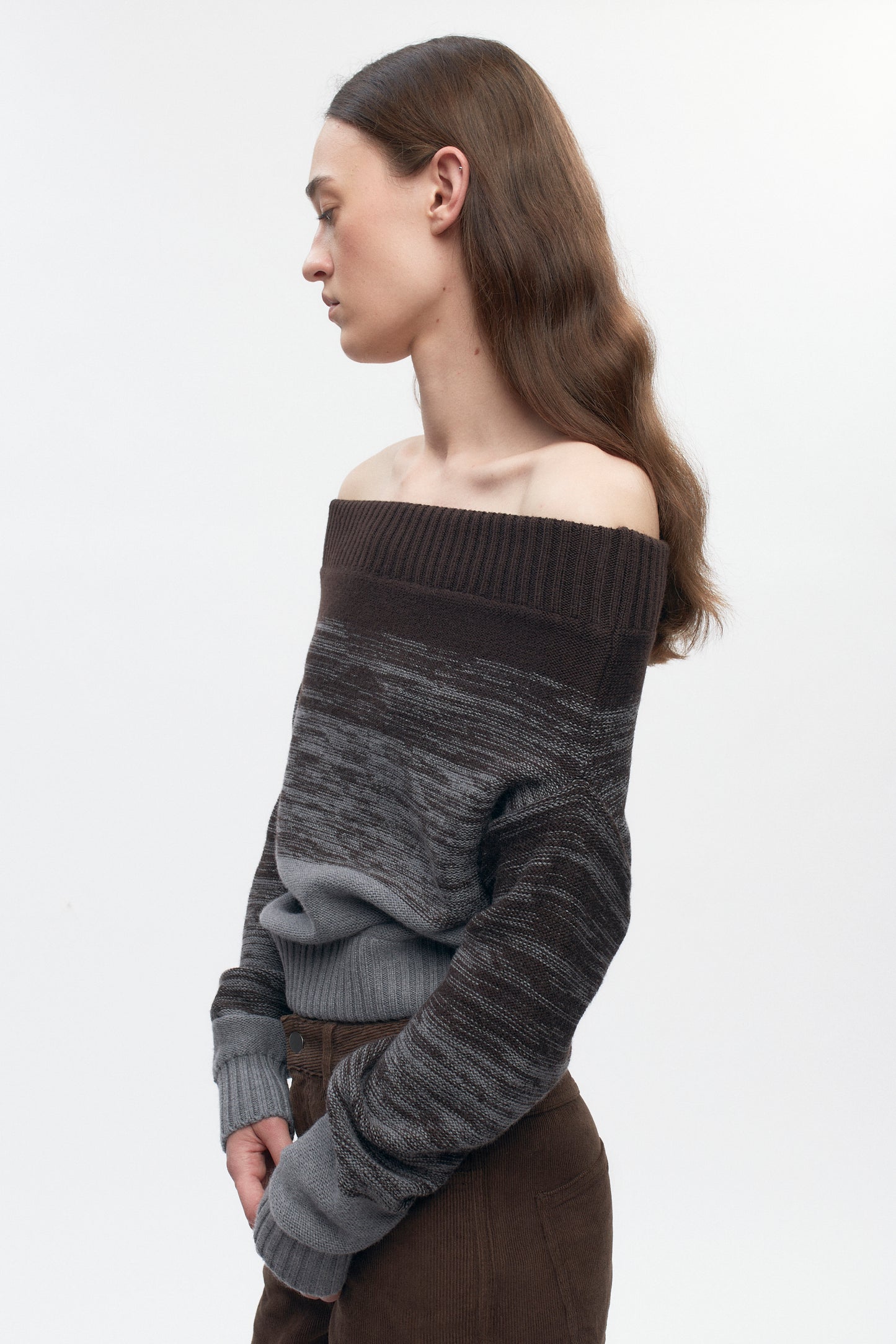 Women's Convertible Sweater  in Coffee Bean/Grey Melange