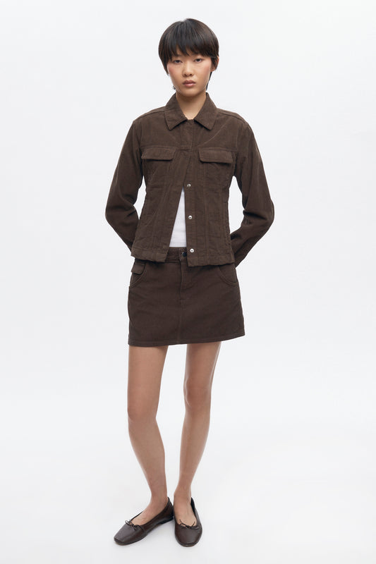Women's Cord Mini Skirt in Coffee Bean