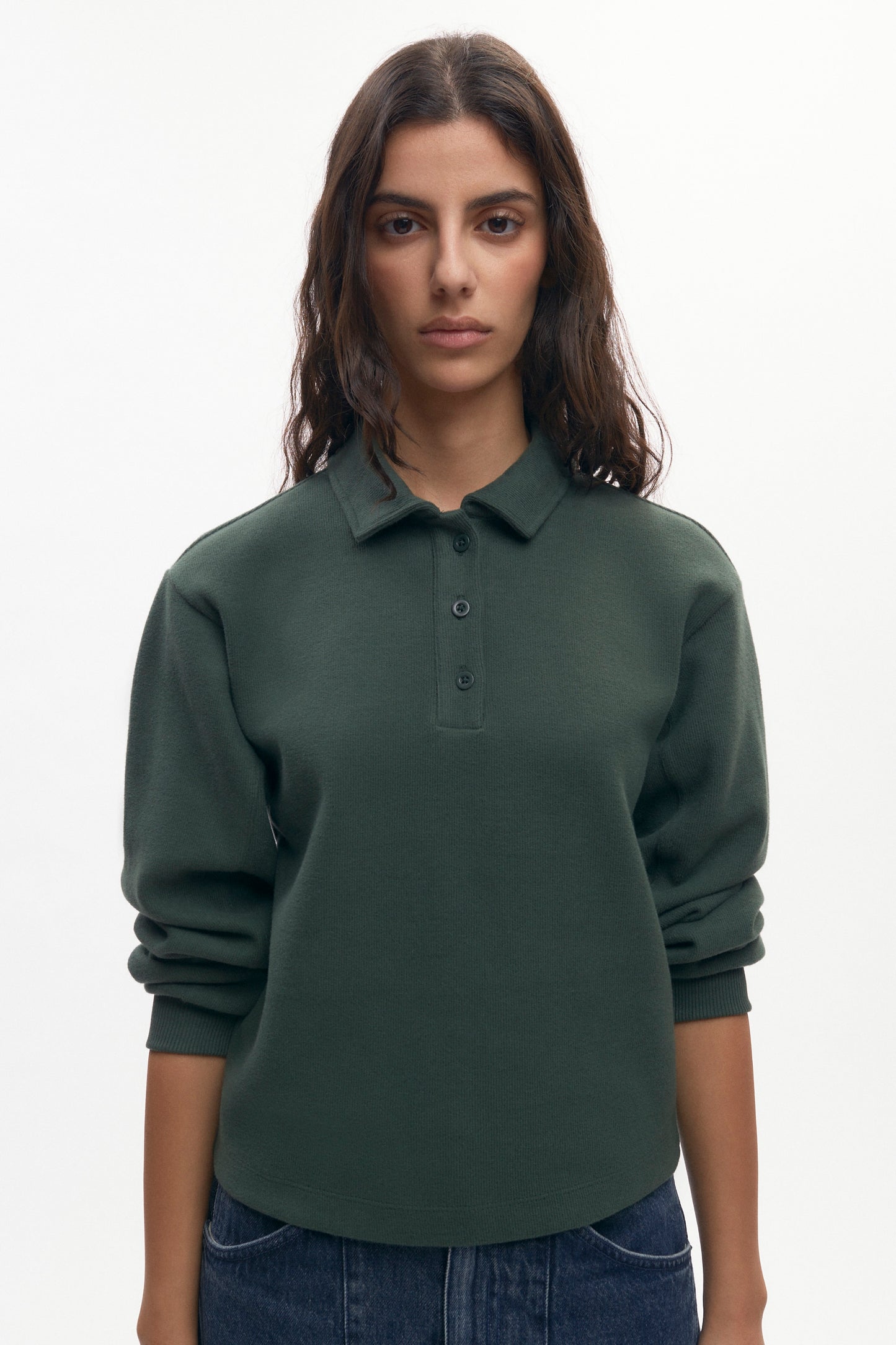 Women's Cozy Polo in Bottle Green