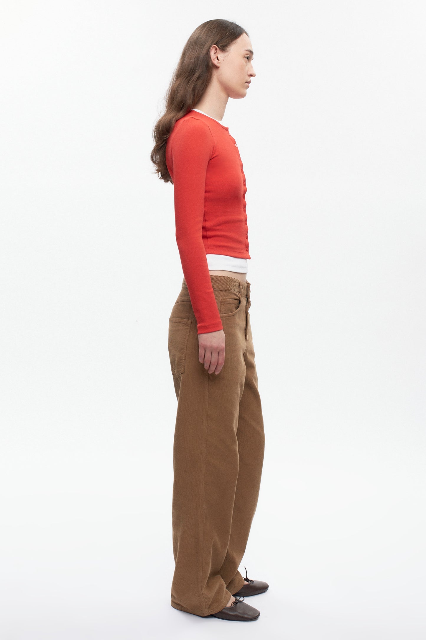 Women's Crew Neck Cardigan in Fiery Red
