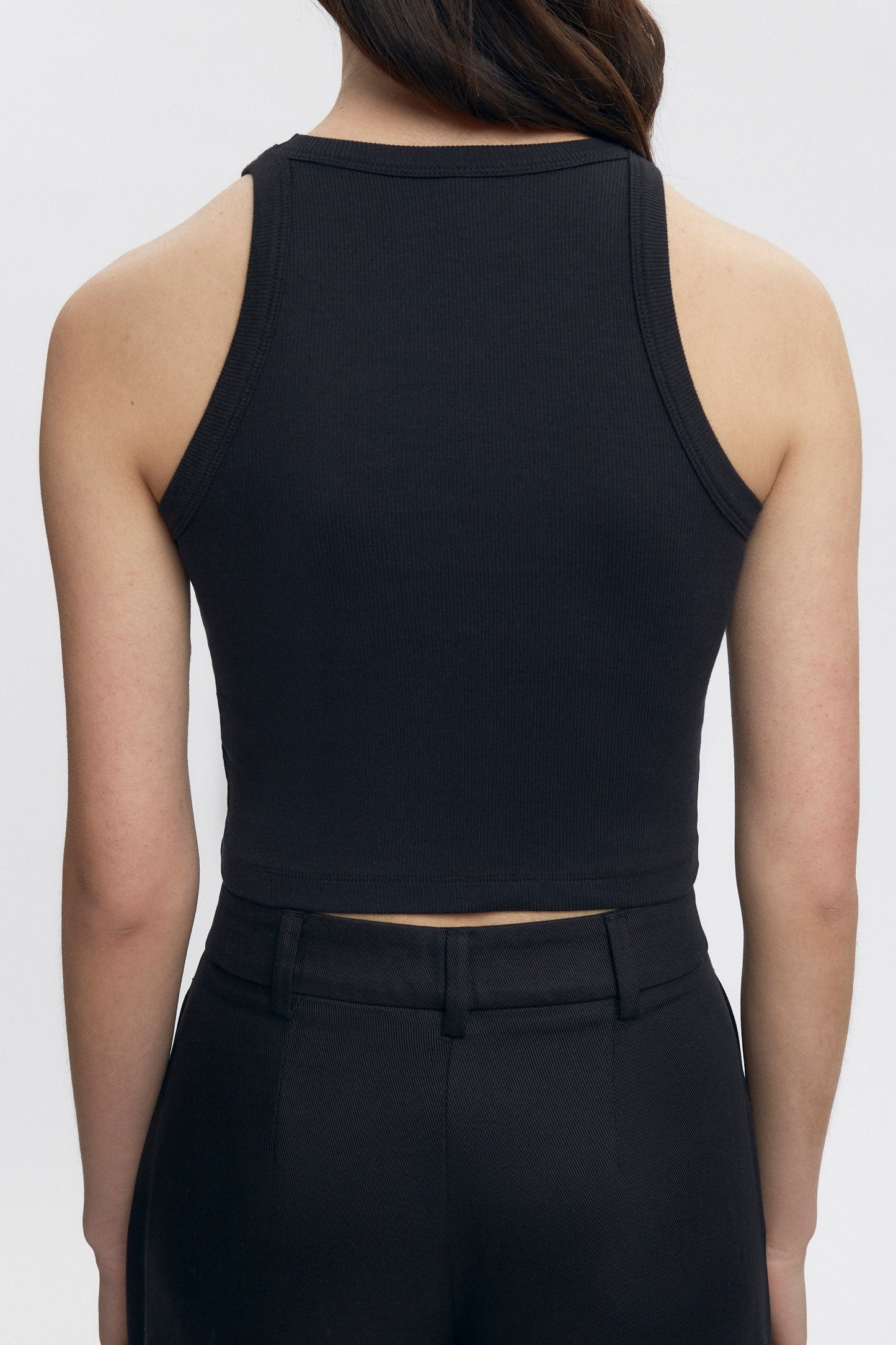 Women's Crop Racer Tank in Black