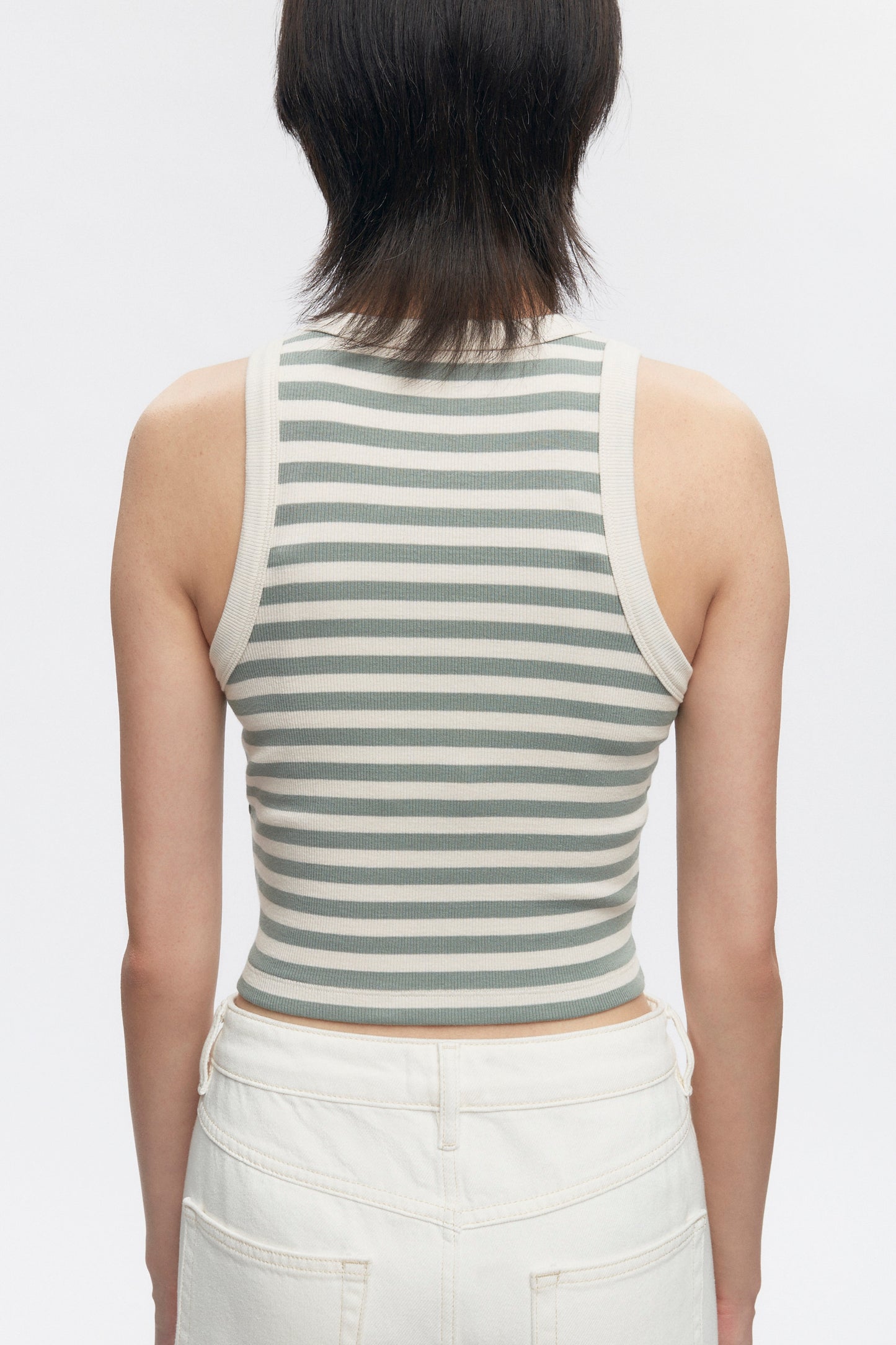Women's Crop Racer Tank in Lily Pad/Marsh Stripe