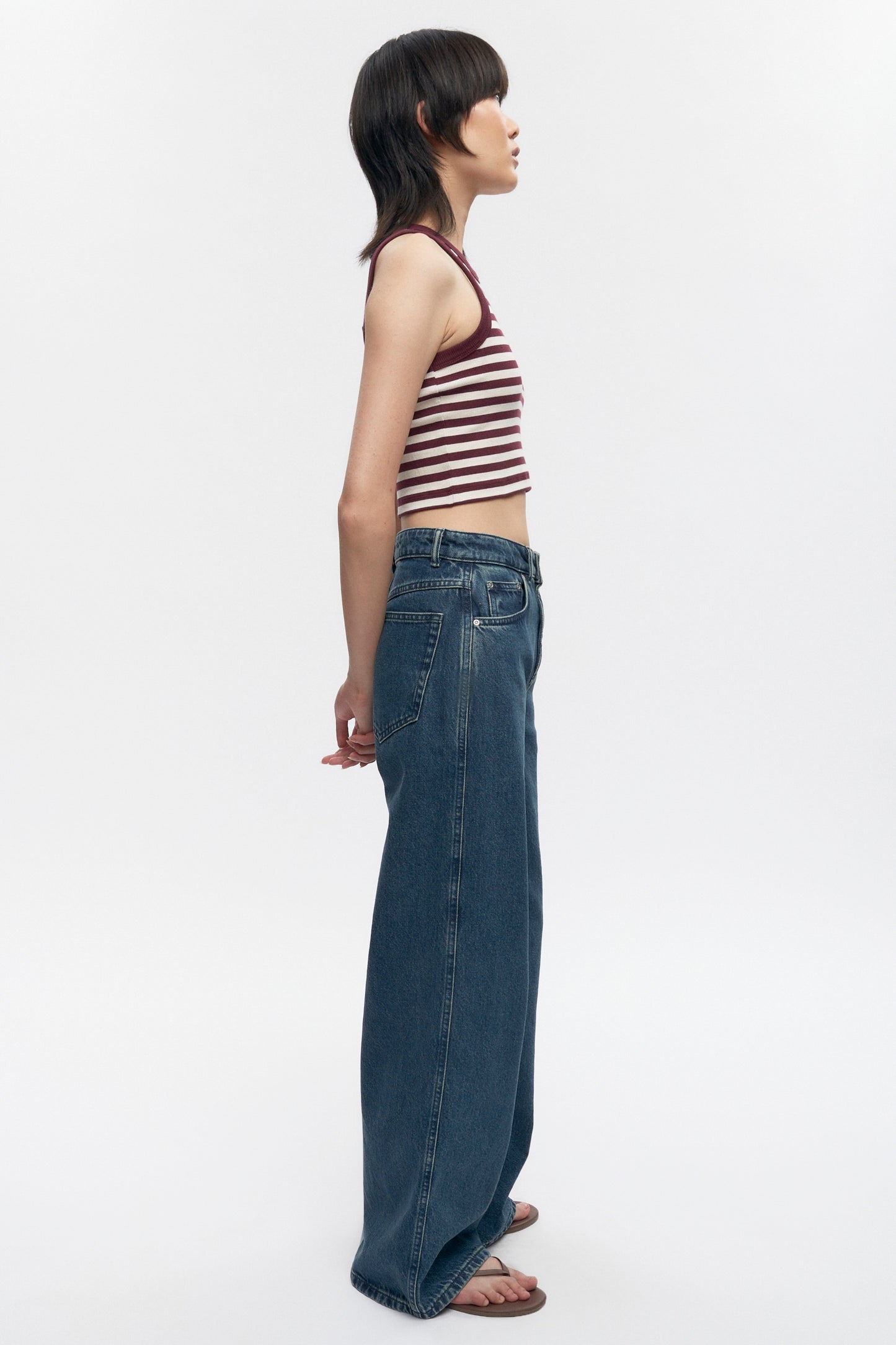 Women's Crop Racer Tank in Plum/Marshmallow Stripe