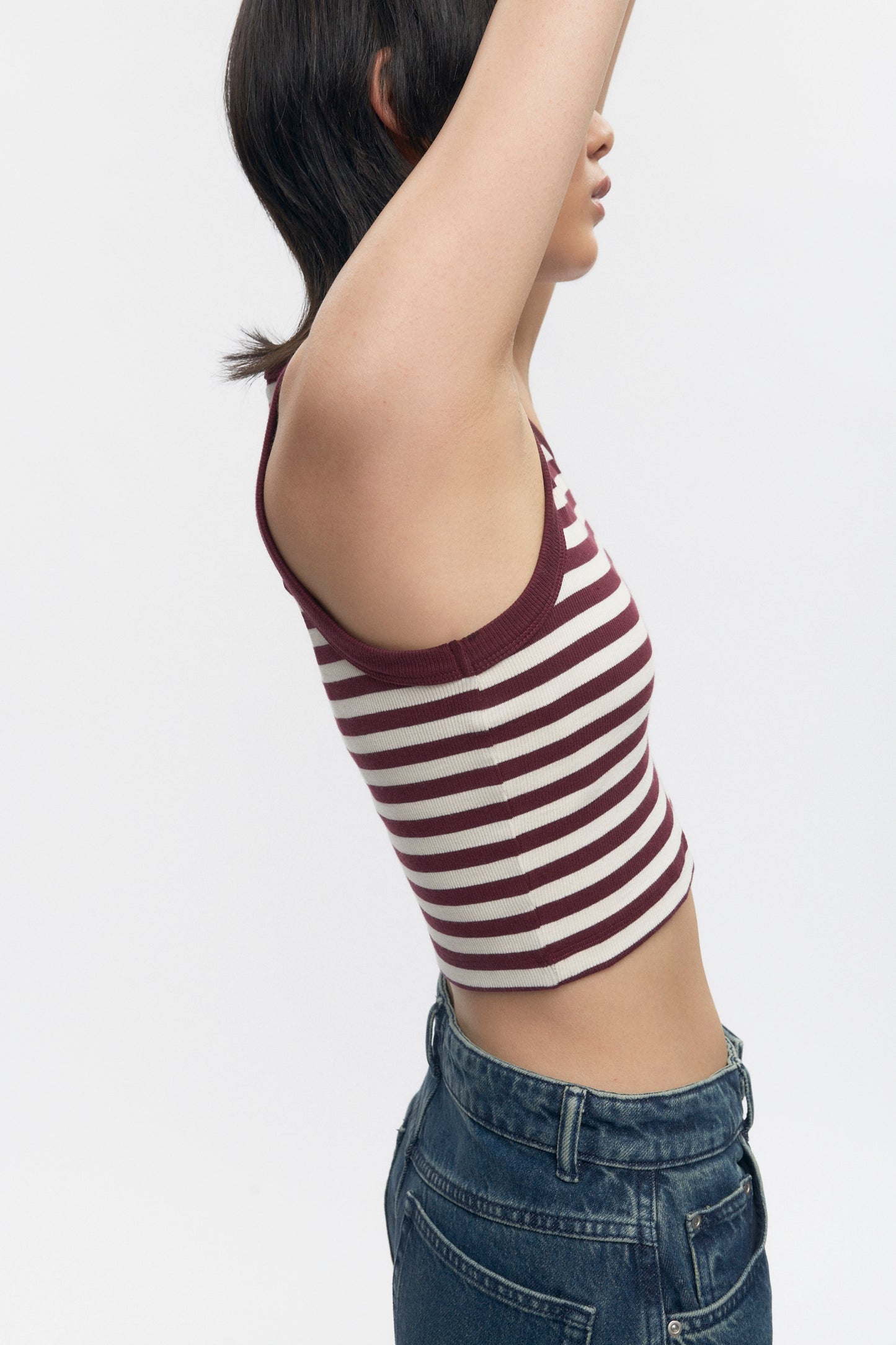 Women's Crop Racer Tank in Plum/Marshmallow Stripe