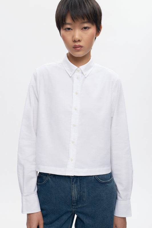 Women's Crop Oxford Shirt in White