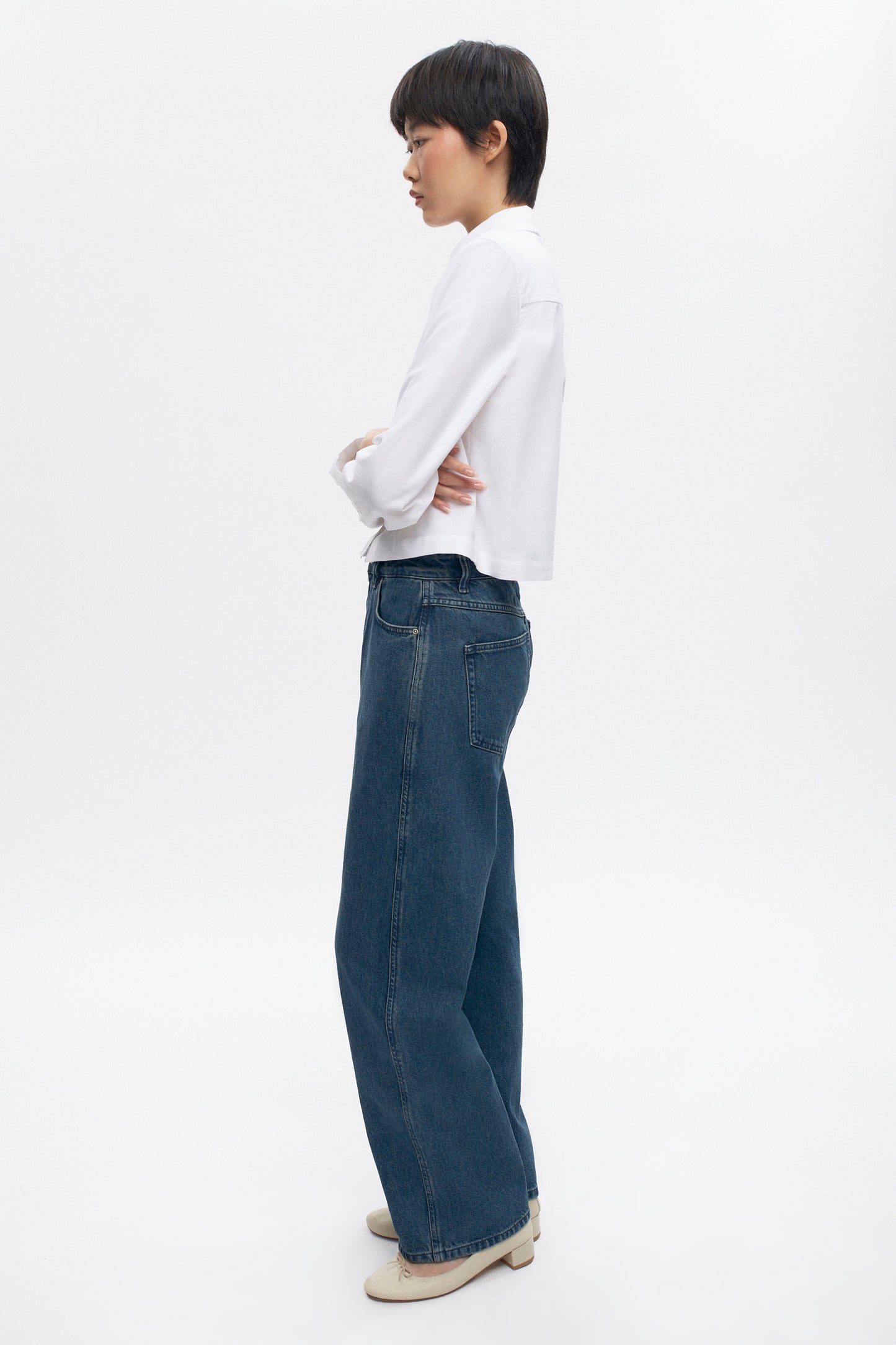 Women's Crop Oxford Shirt in White