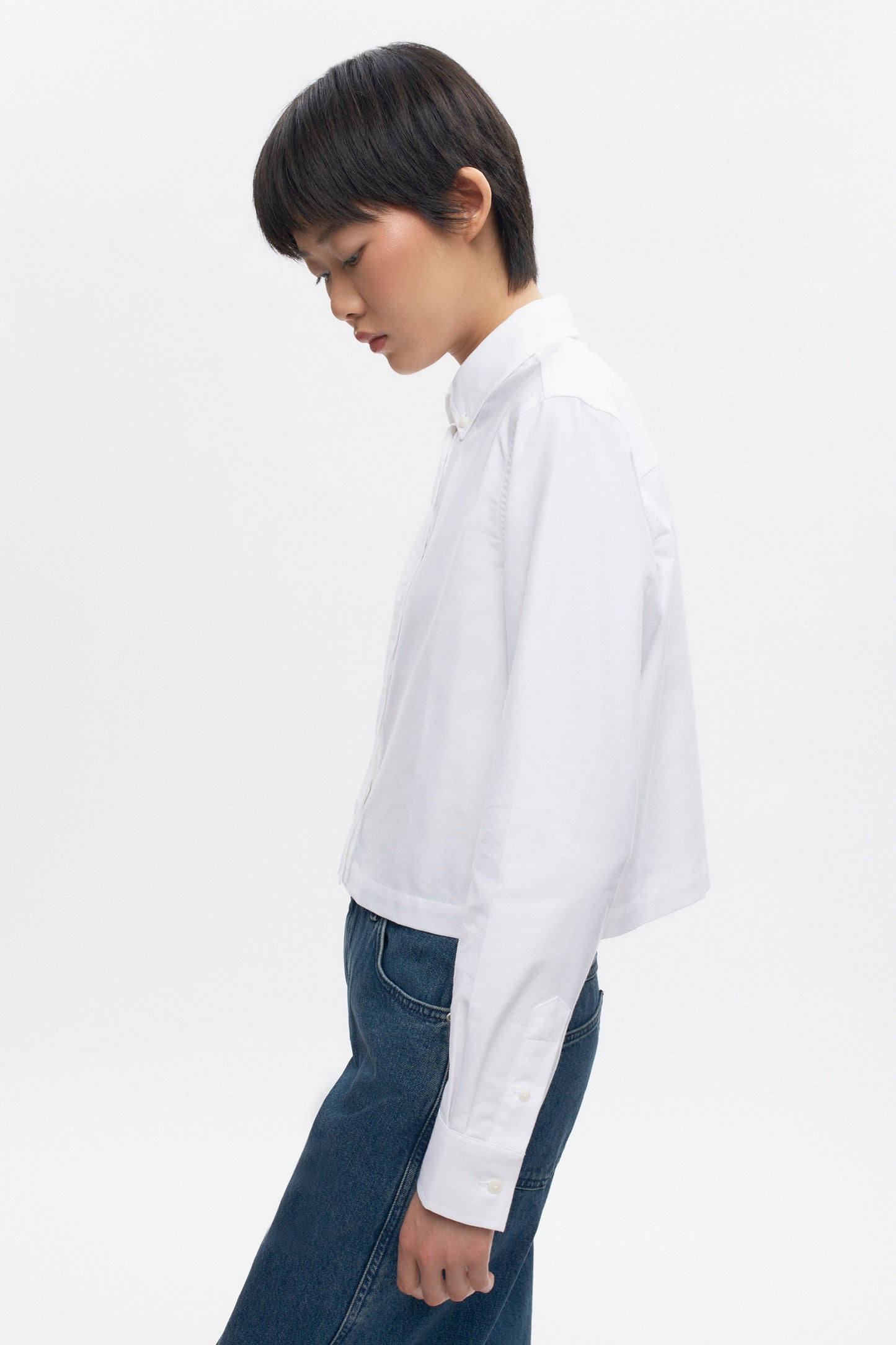 Women's Crop Oxford Shirt in White