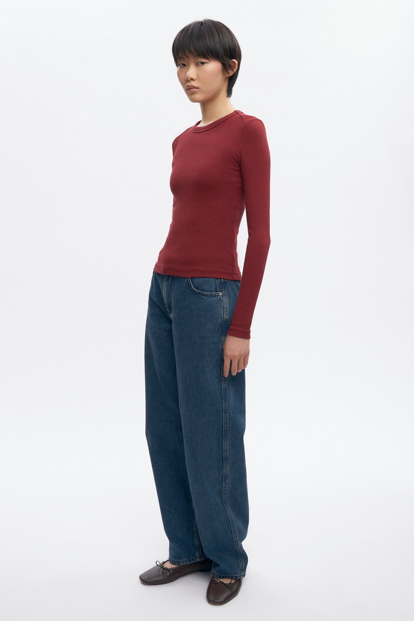 Women's Fitted Rib Longsleeve in Cabernet