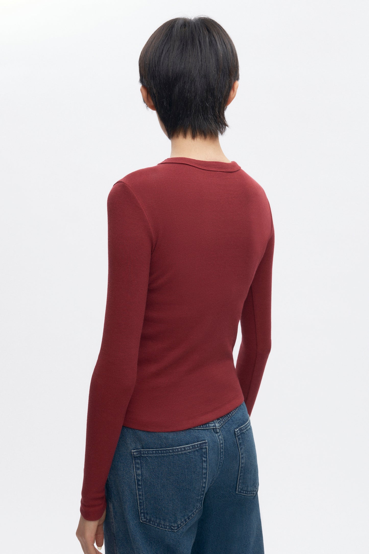 Women's Fitted Rib Longsleeve in Cabernet