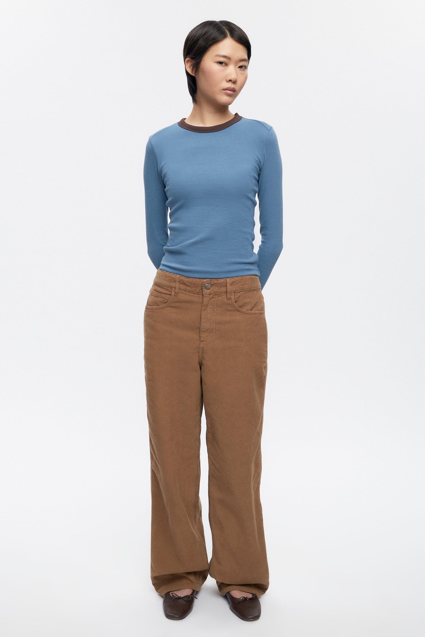 Women's Fitted Rib Longsleeve in Delta/Coffee Bean