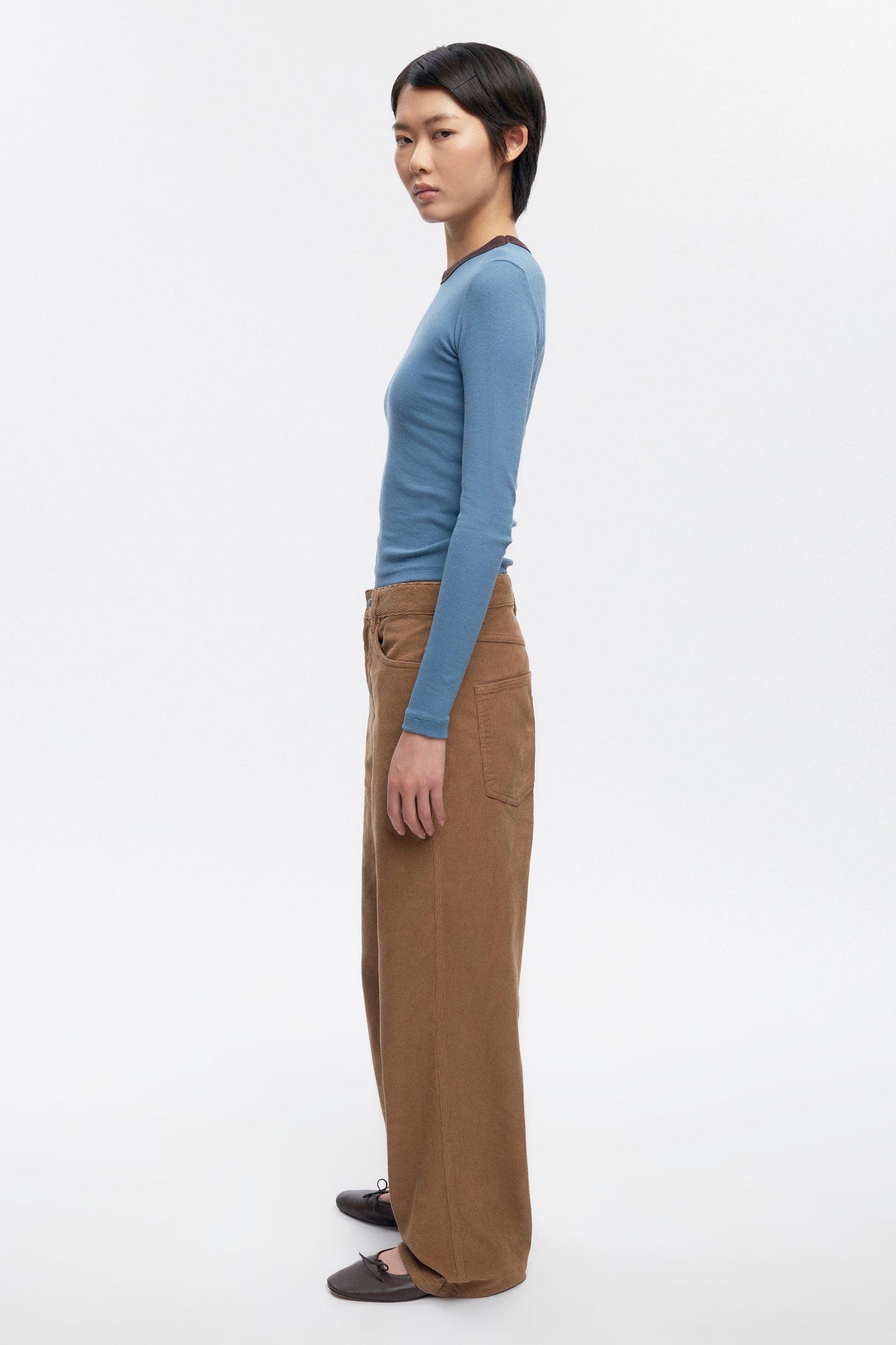Women's Fitted Rib Longsleeve in Delta/Coffee Bean