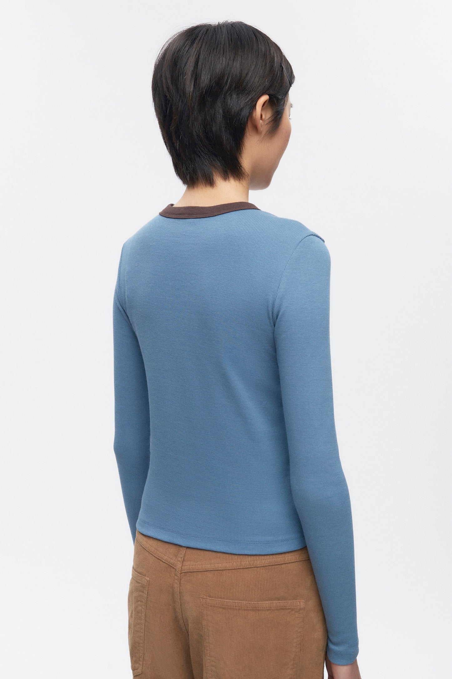 Women's Fitted Rib Longsleeve in Delta/Coffee Bean