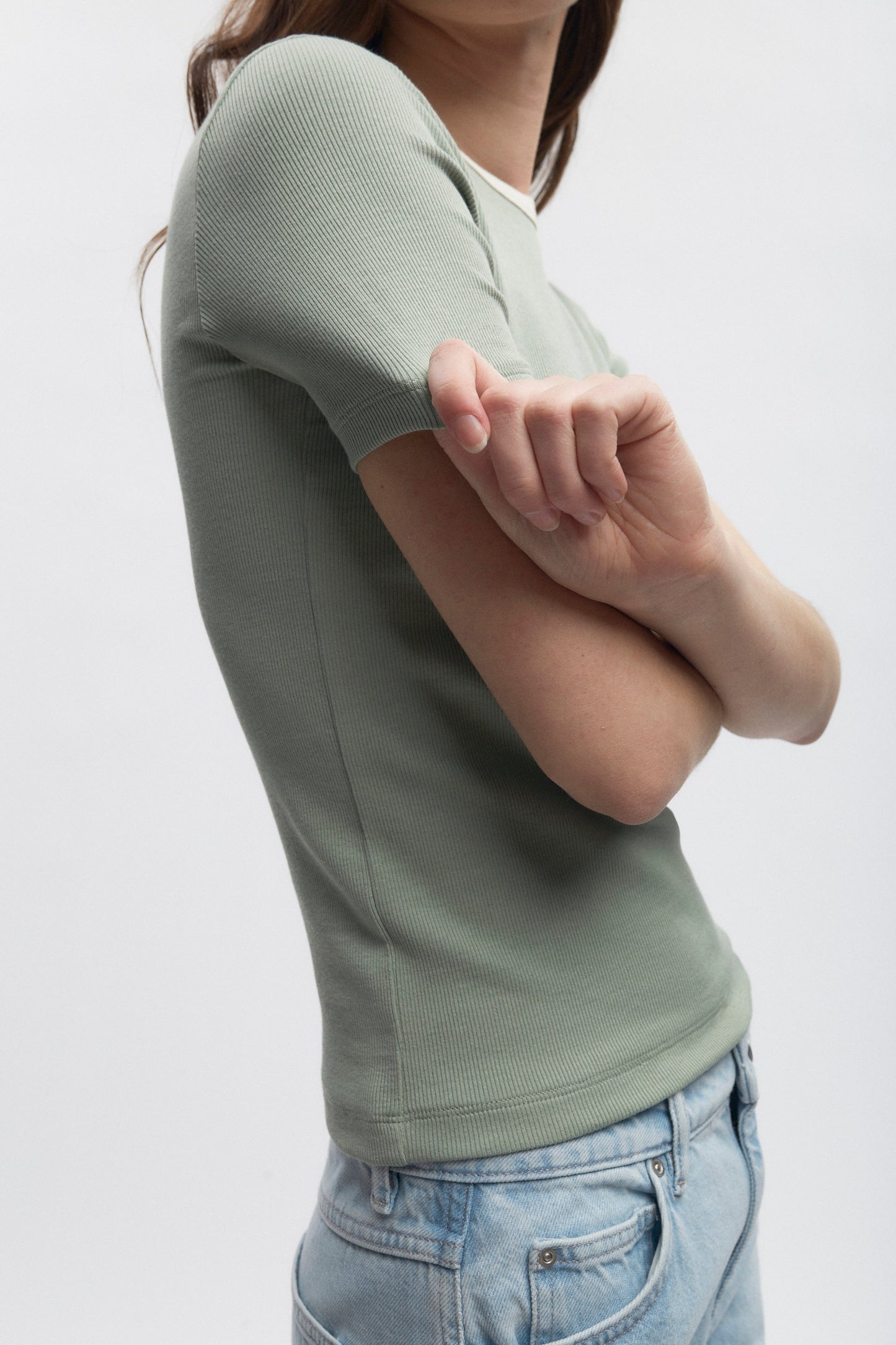 Women's Fitted Rib Tee in Lily Pad/Marshmallow