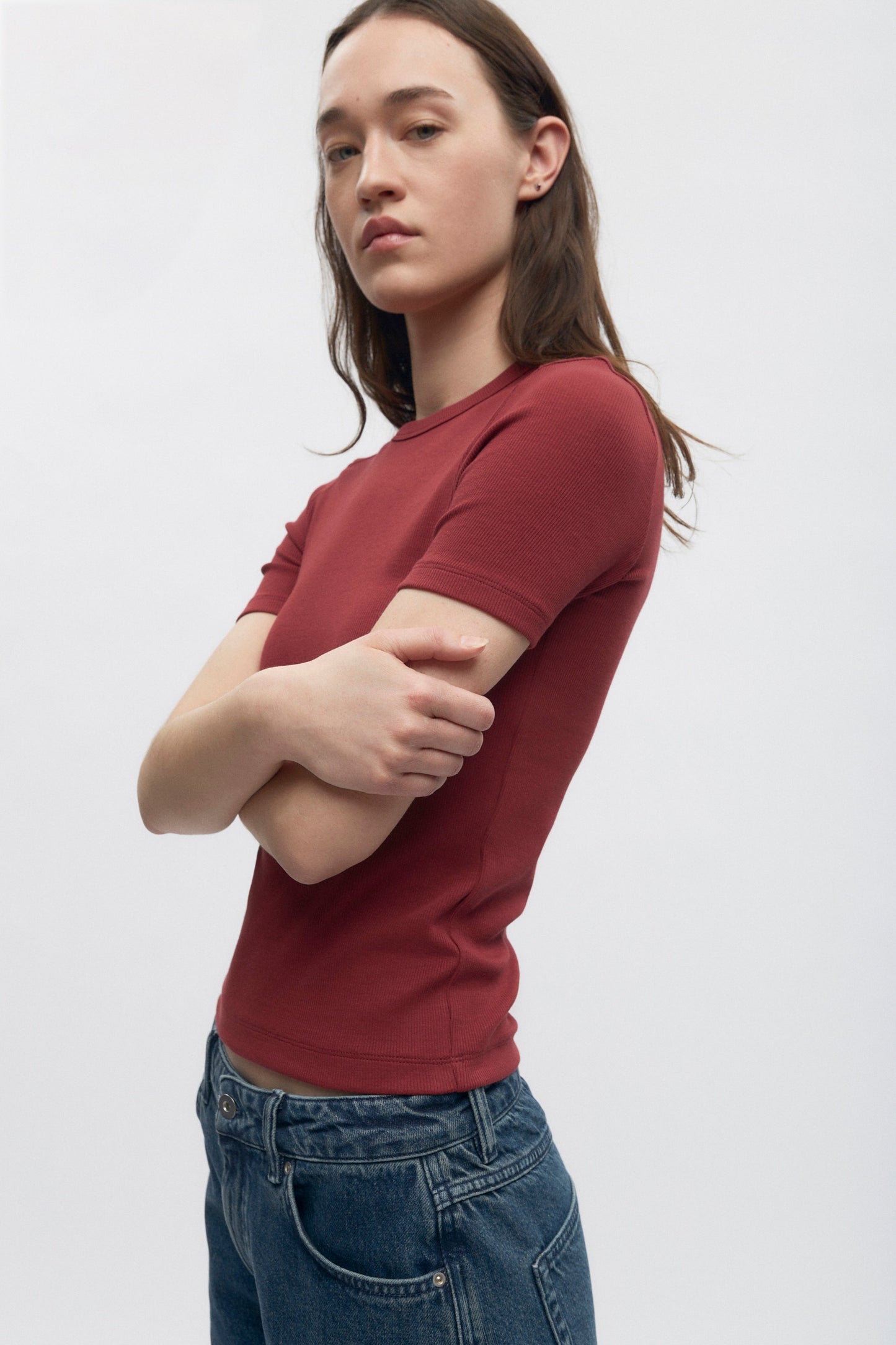 Women's Fitted Rib Tee in Sunstar Red