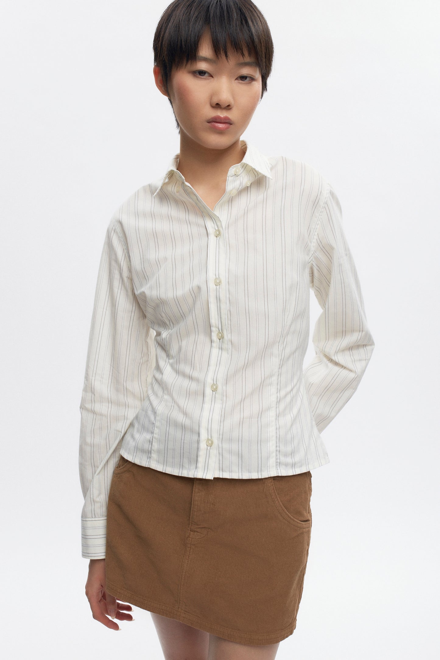 Women's Fitted Shirt in Marshmallow Stripe