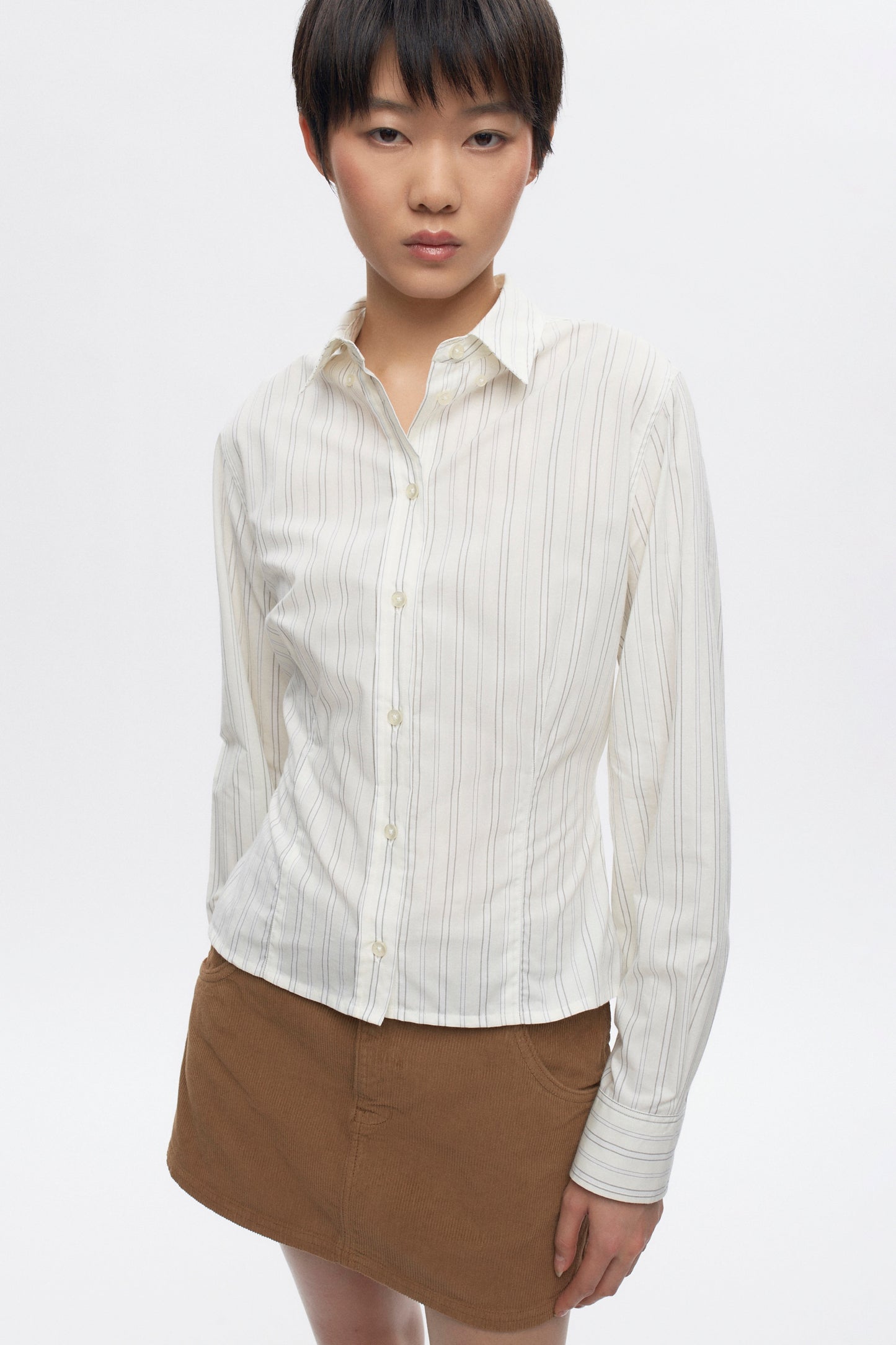 Women's Fitted Shirt in Marshmallow Stripe