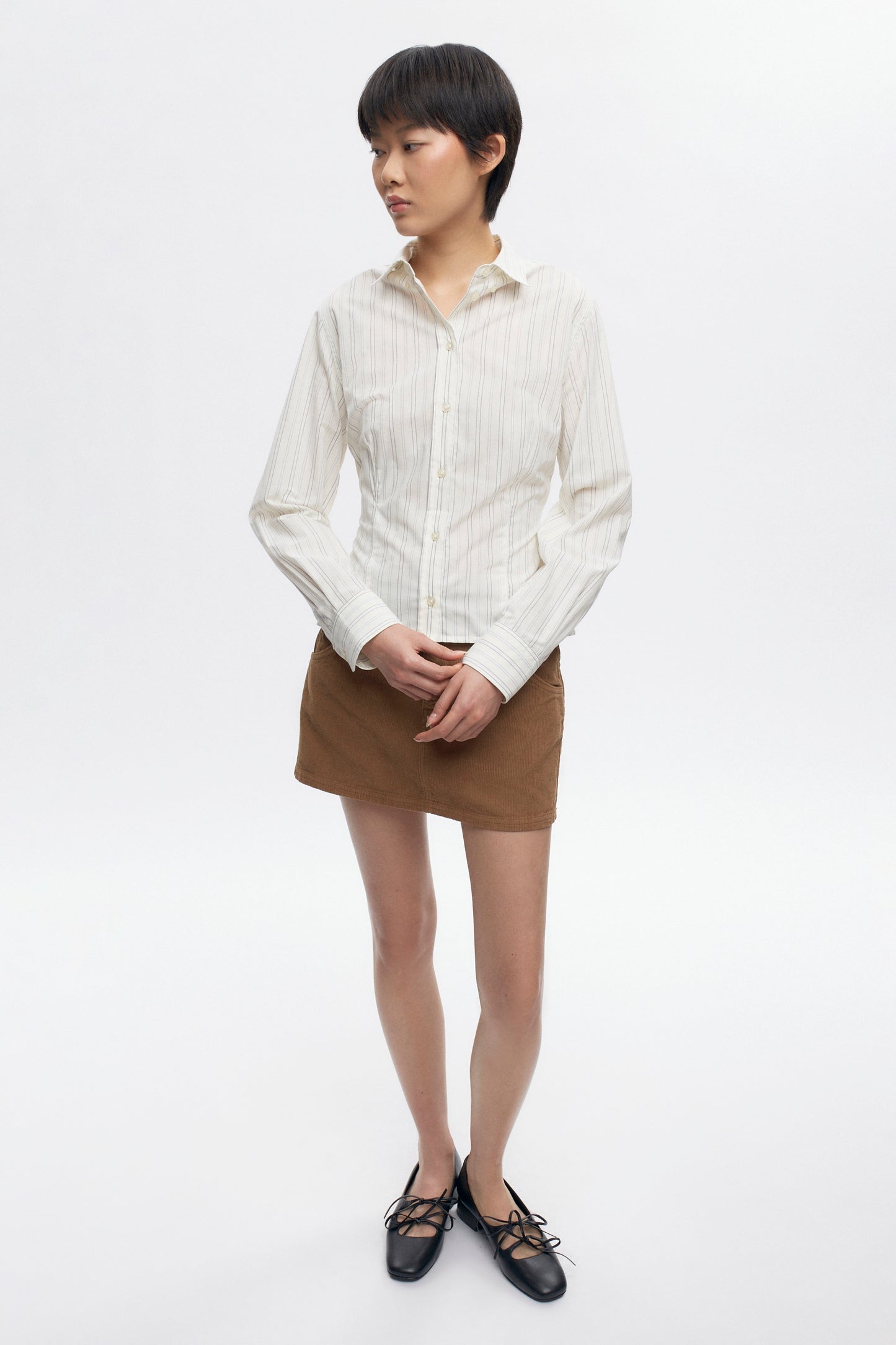 Women's Fitted Shirt in Marshmallow Stripe