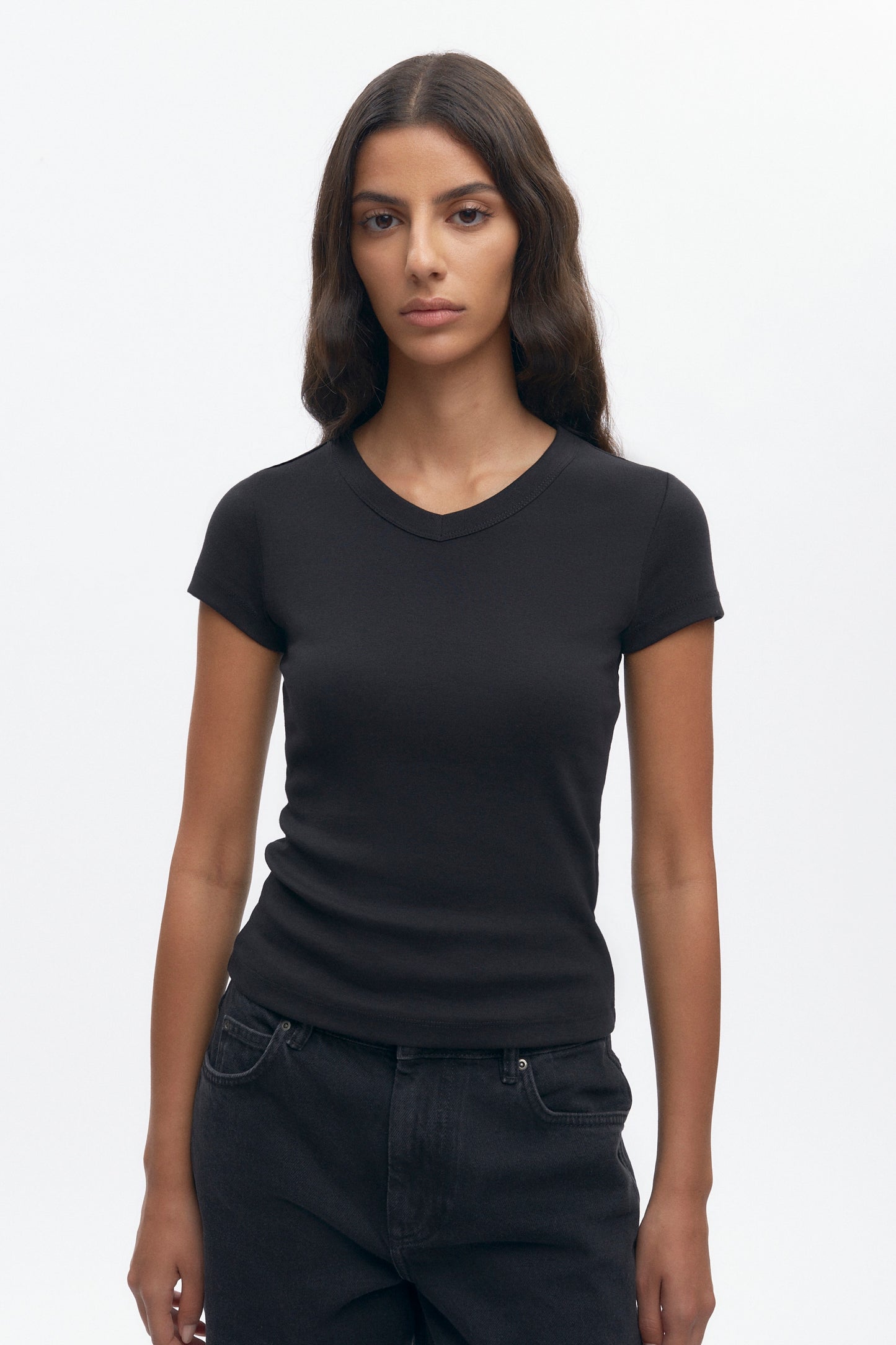 Women's High V-neck Tee in Black