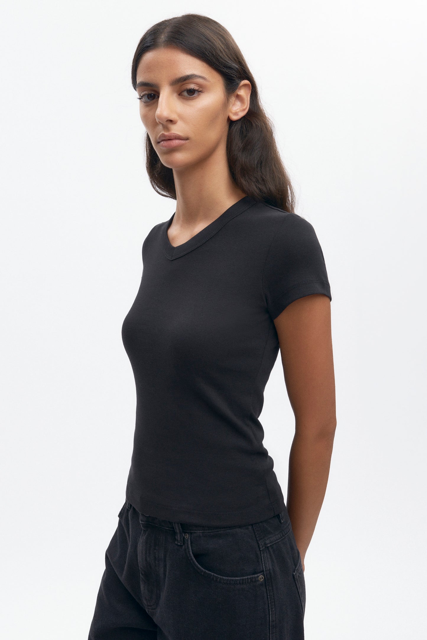 Women's High V-neck Tee in Black