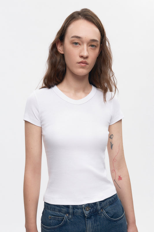 Women's High V-neck Tee in White