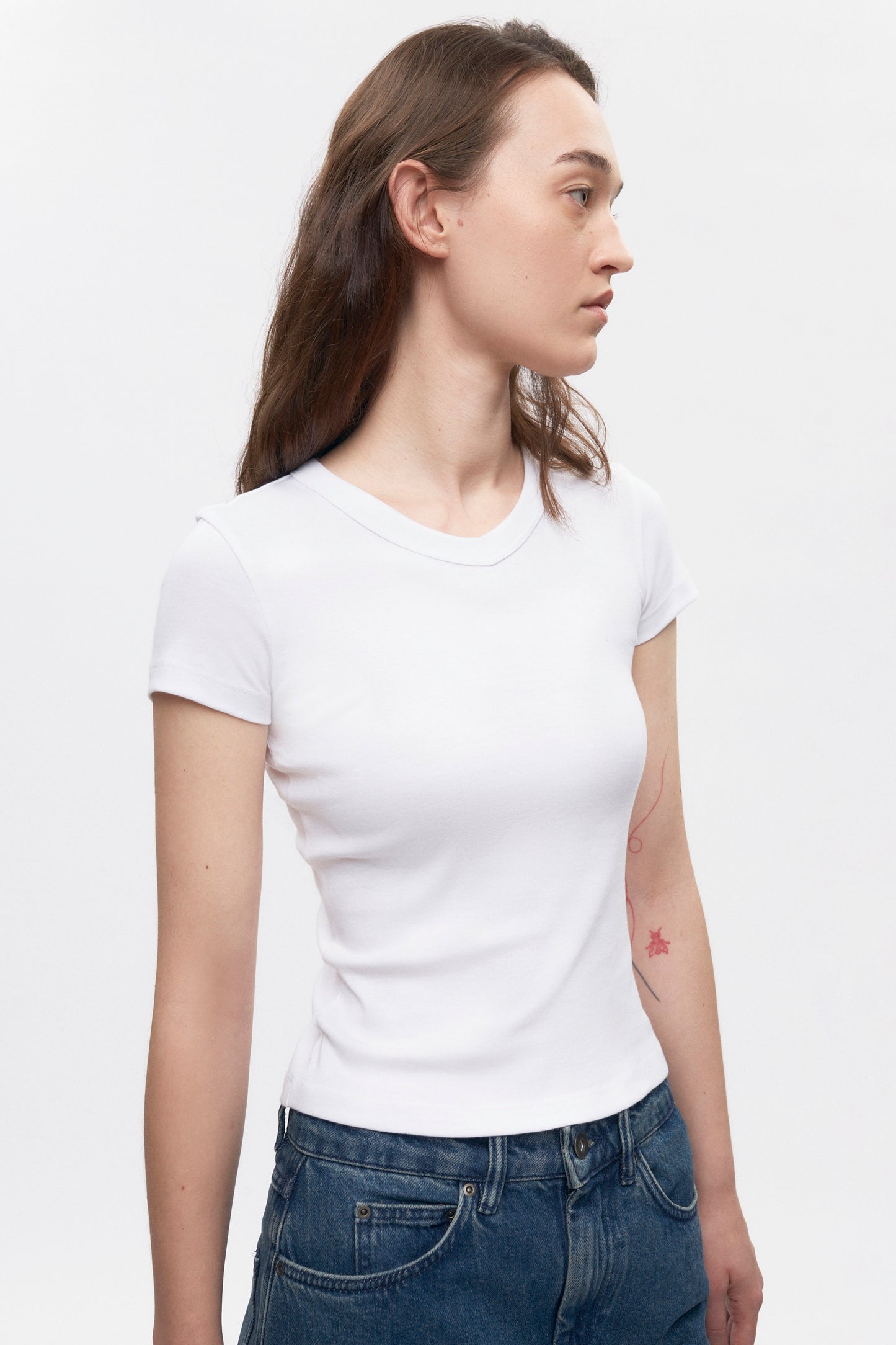 Women's High V-neck Tee in White