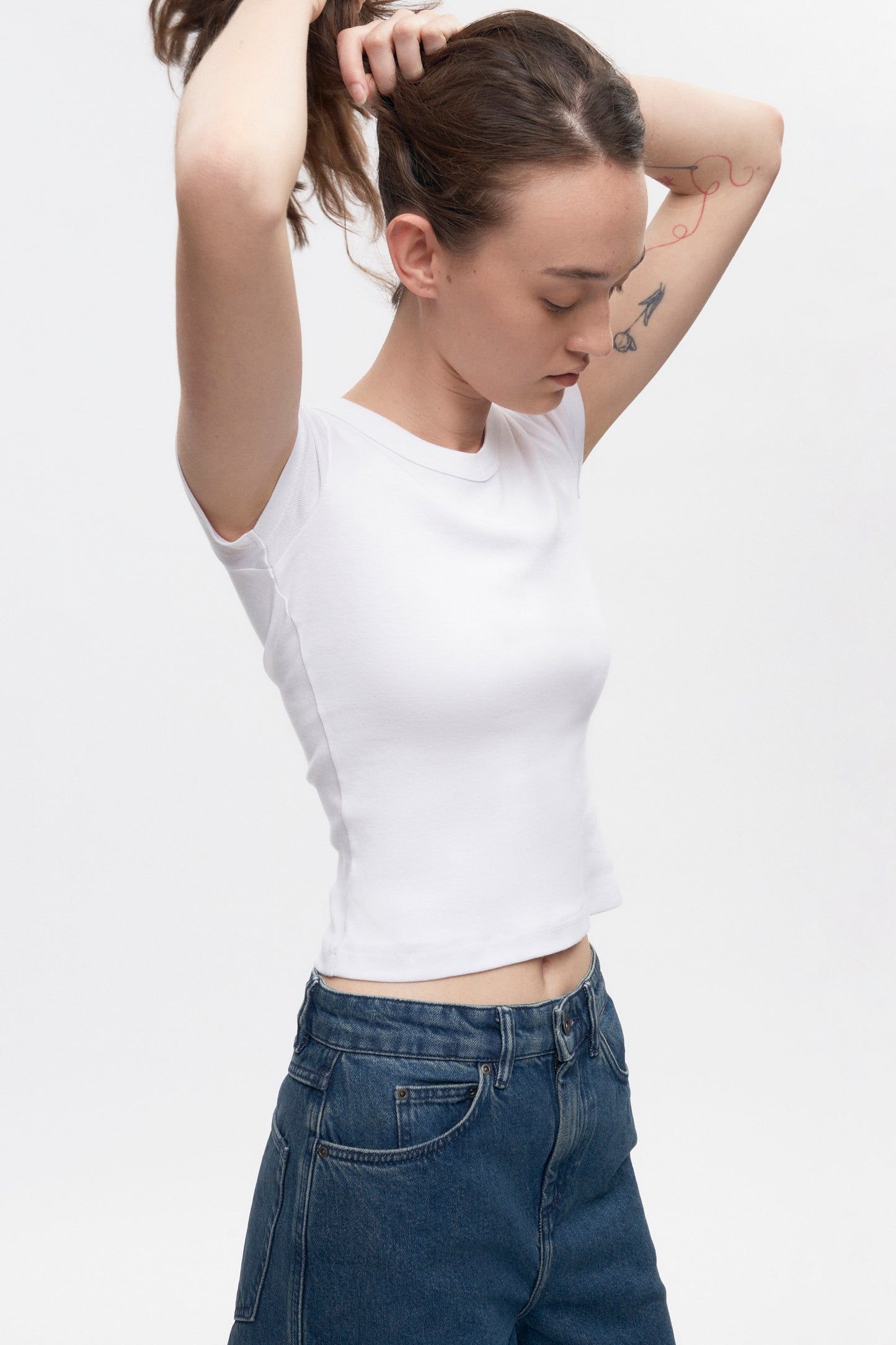 Women's High V-neck Tee in White