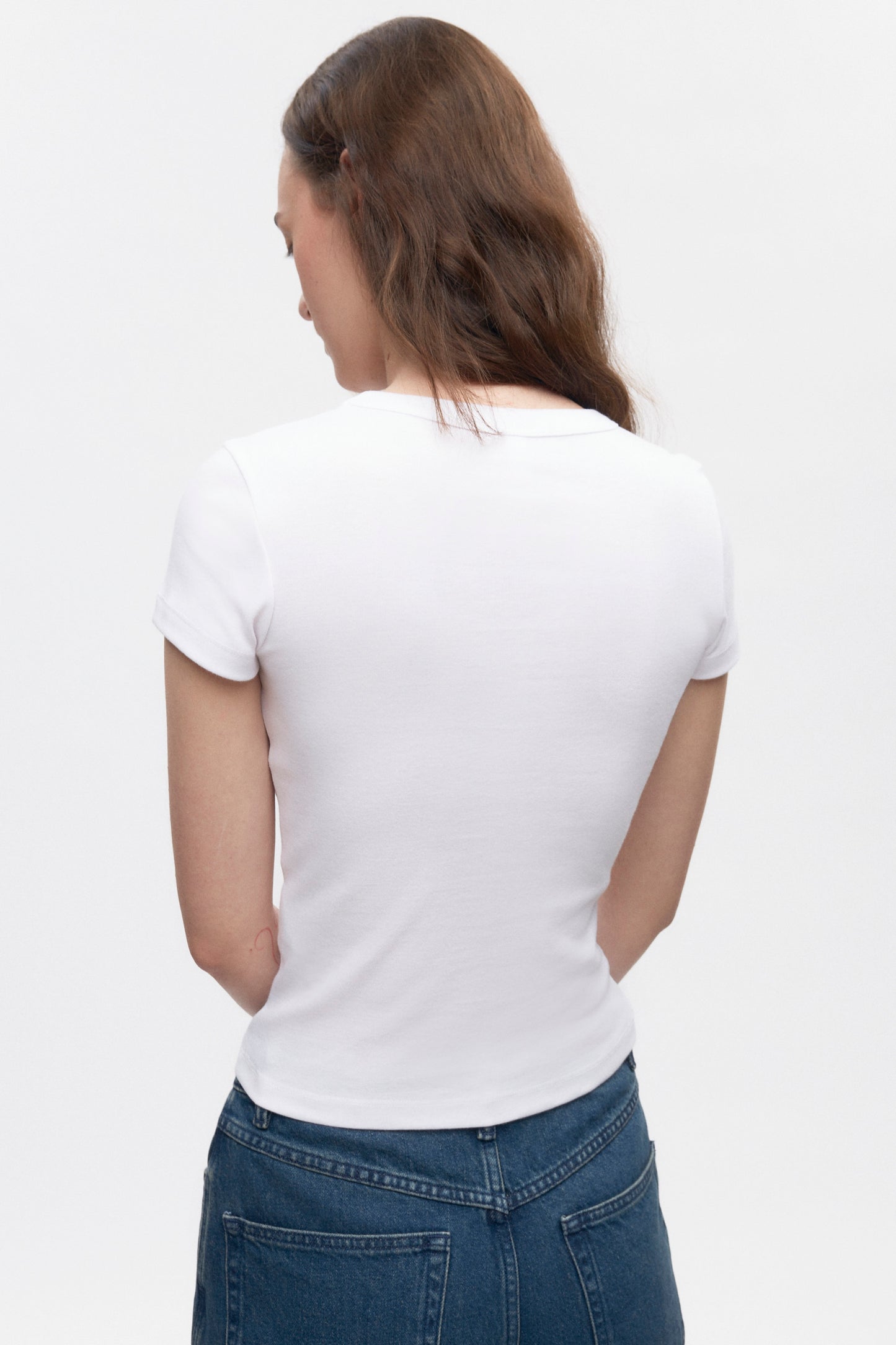 Women's High V-neck Tee in White