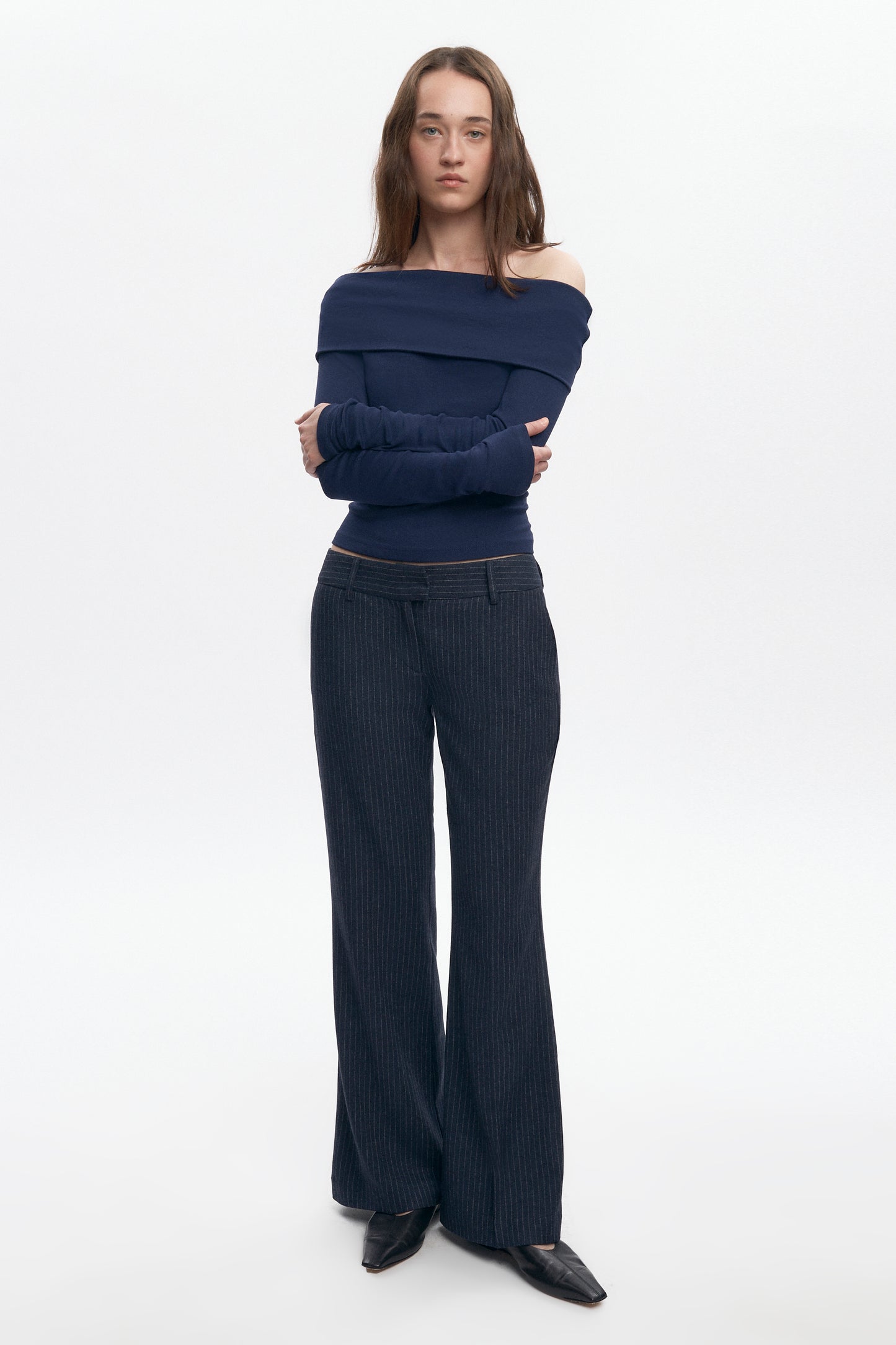 Women's Iman Wool Trouser in Midnight Pinstripe