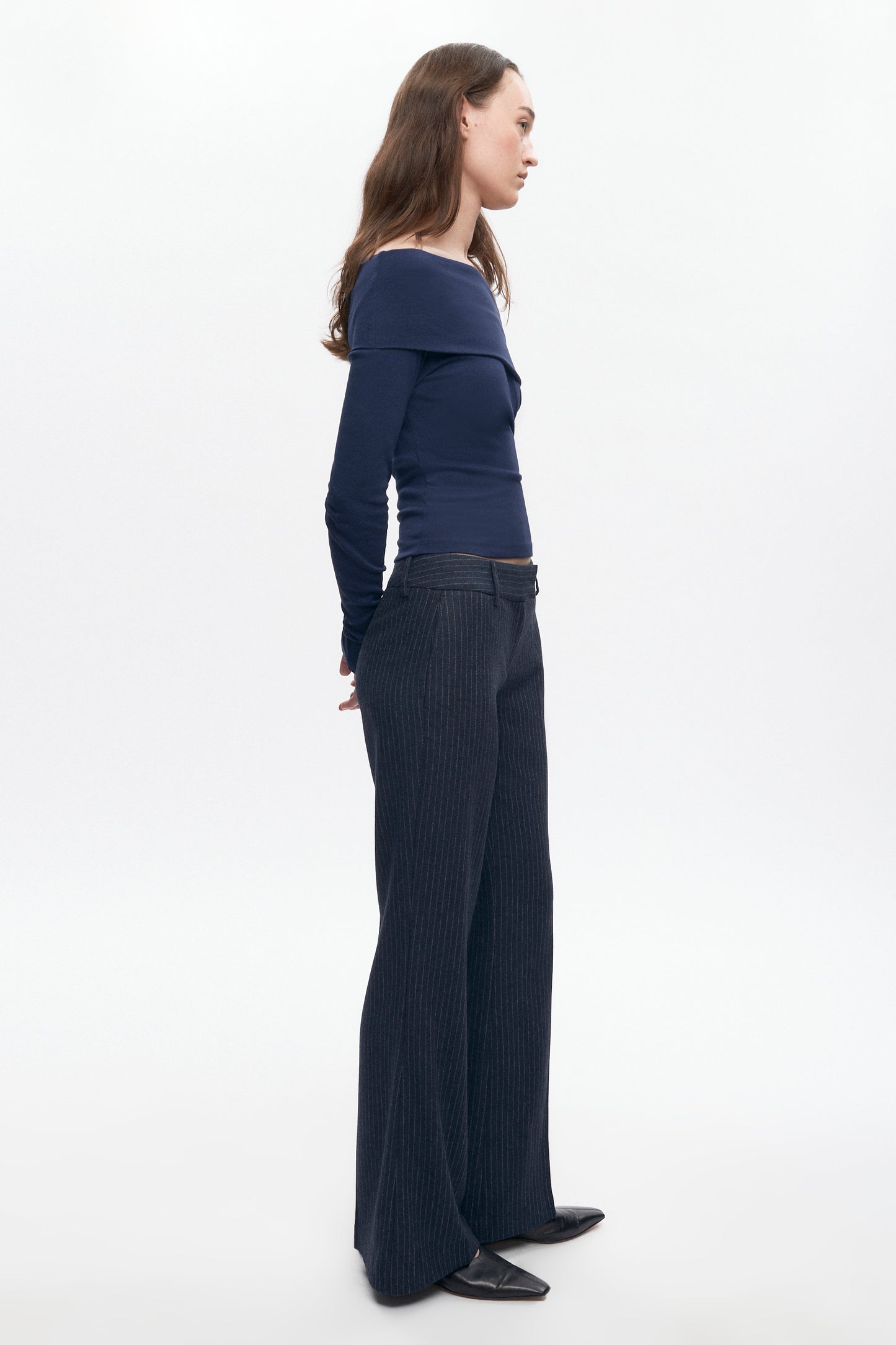 Women's Iman Wool Trouser in Midnight Pinstripe