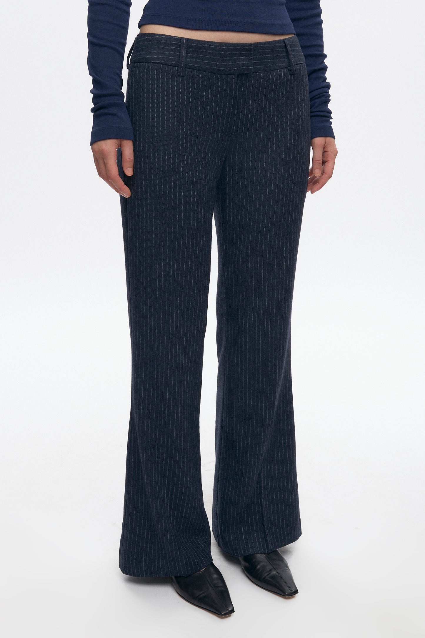 Women's Iman Wool Trouser in Midnight Pinstripe