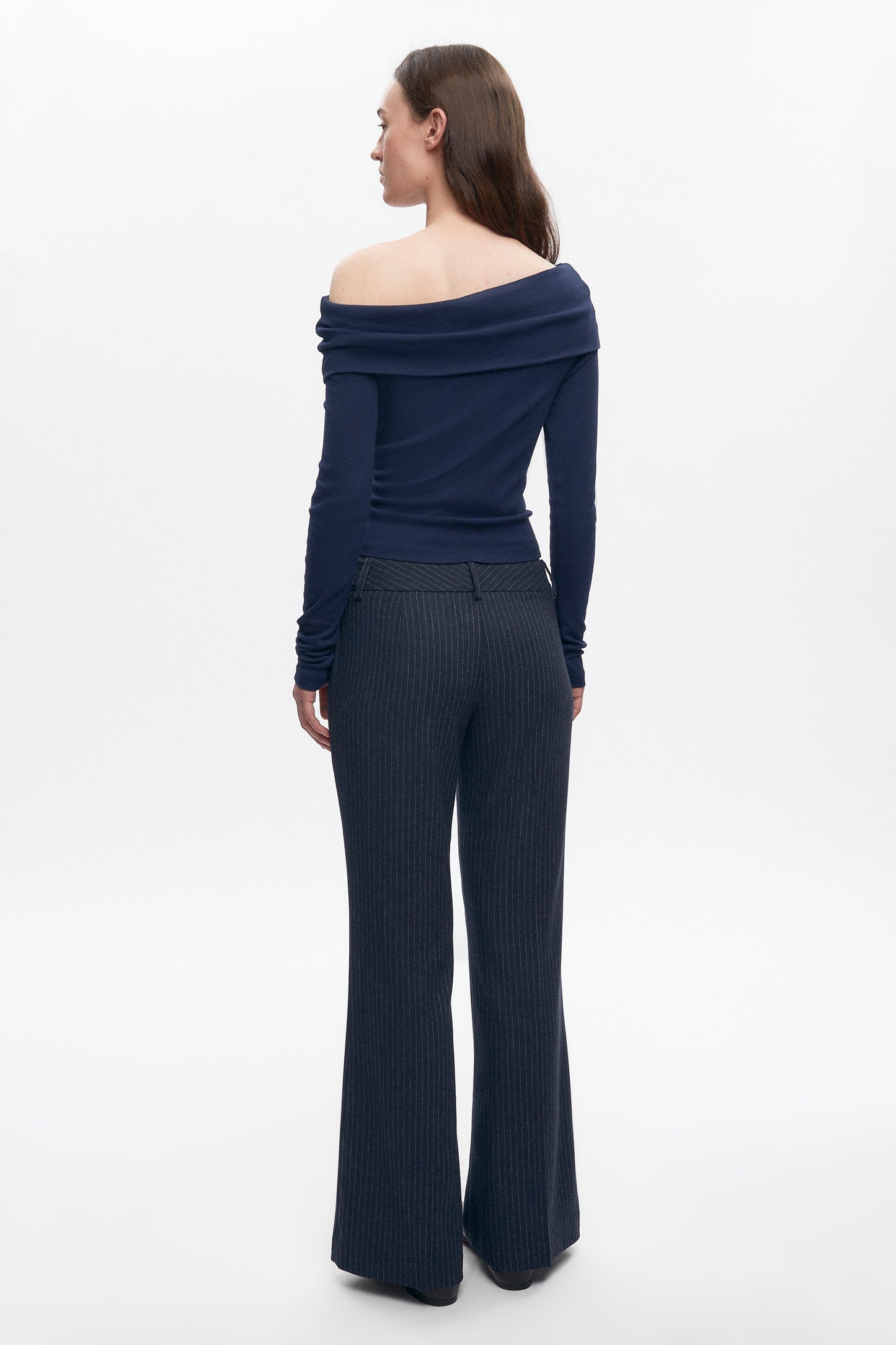 Women's Iman Wool Trouser in Midnight Pinstripe