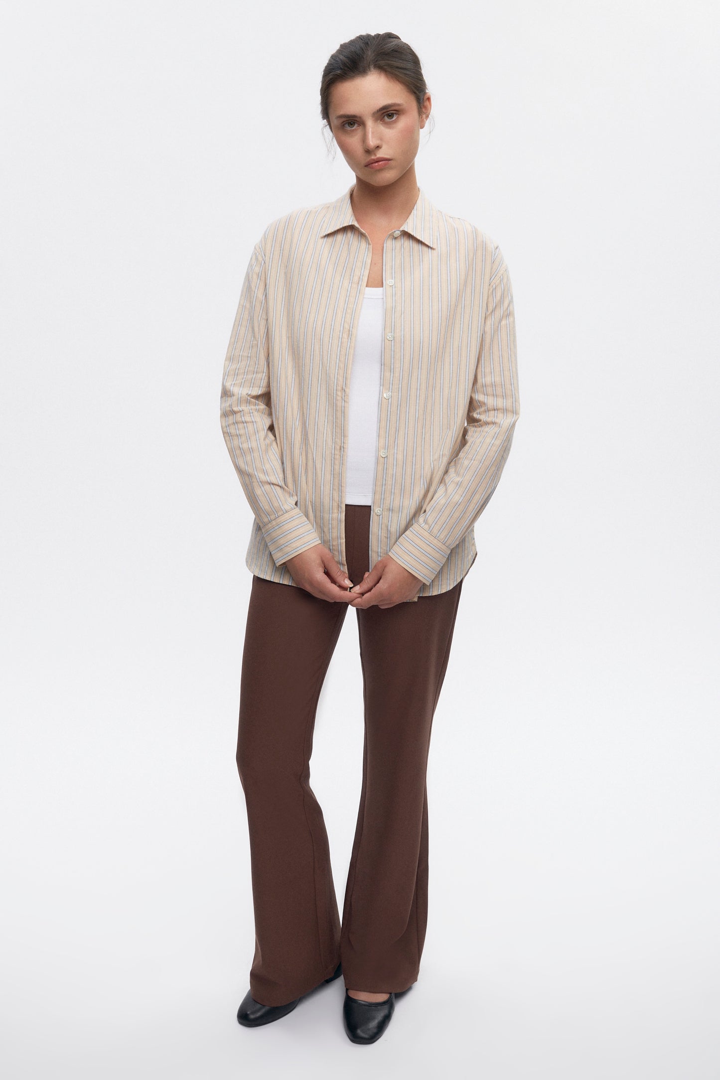 Women's Merire Stripe Shirt in Dove/Marshmallow Stripe