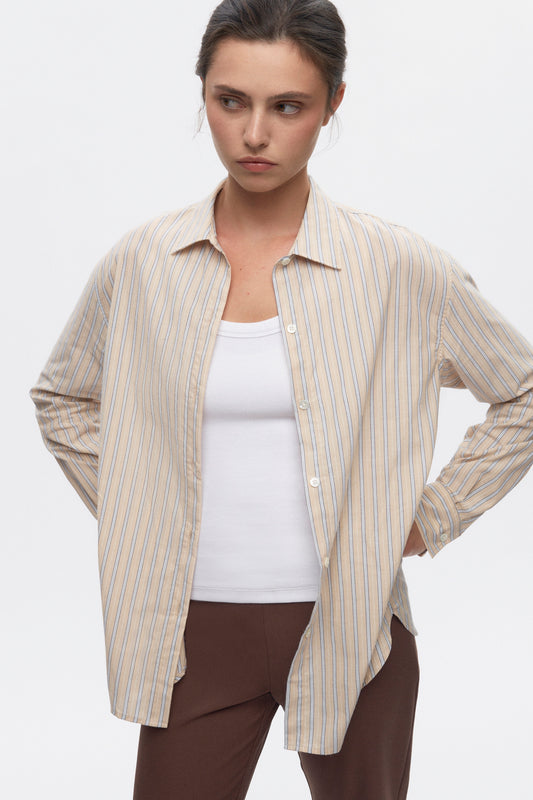 Women's Merire Stripe Shirt in Dove/Marshmallow Stripe