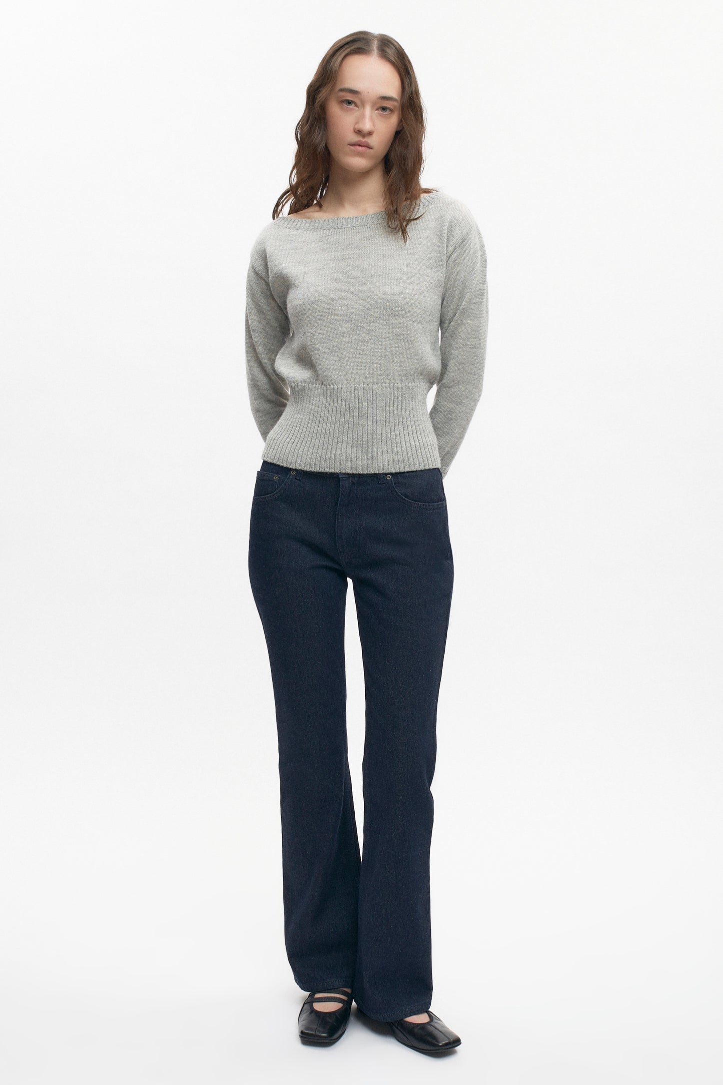 Women's Merino Boatneck Sweater in Heather Grey