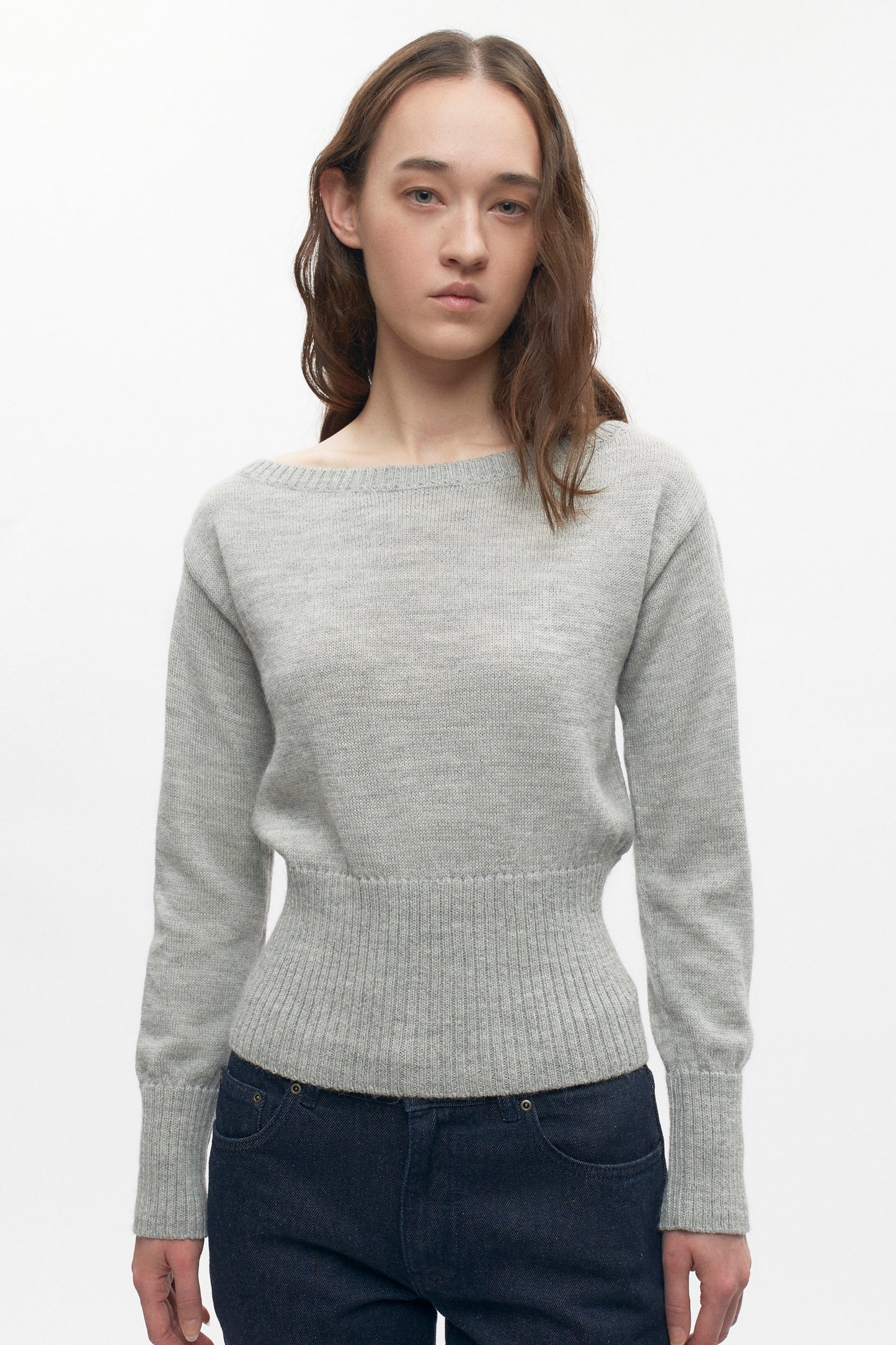Women's Merino Boatneck Sweater in Heather Grey