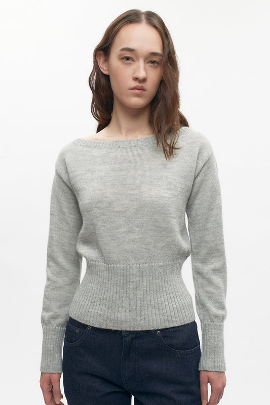 Women's Merino Boatneck Sweater in Heather Grey
