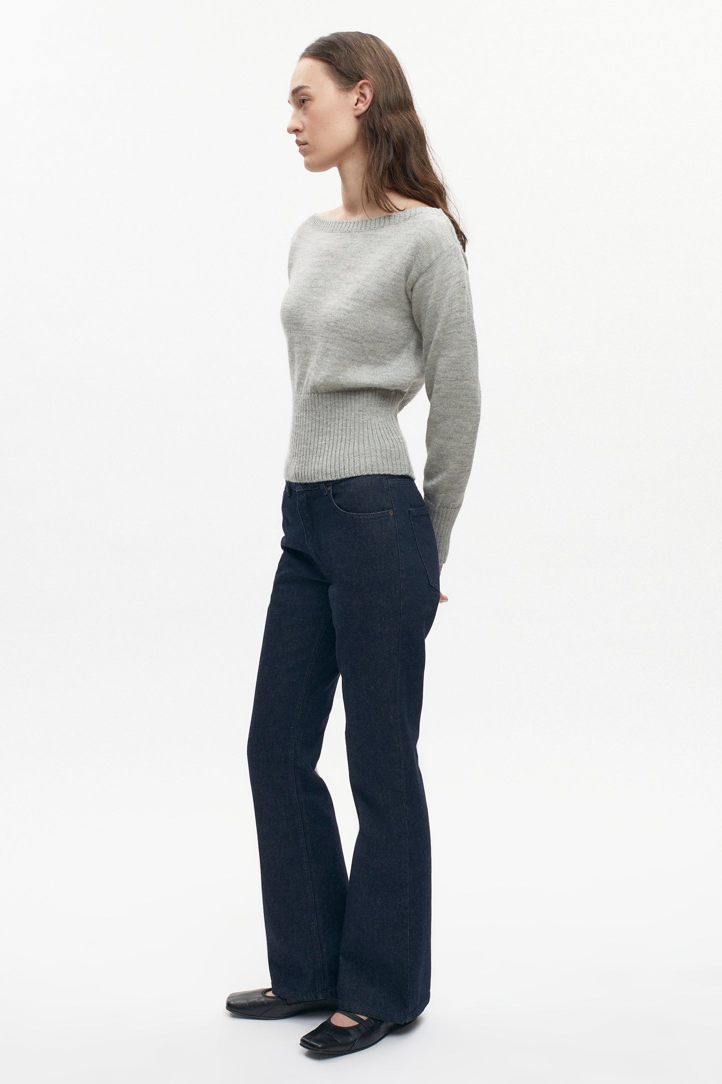 Women's Merino Boatneck Sweater in Heather Grey