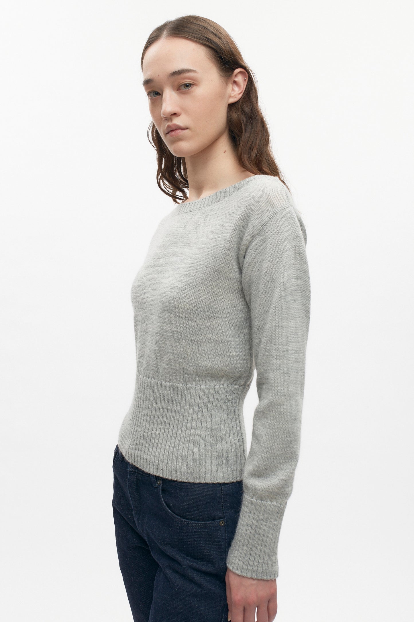 Women's Merino Boatneck Sweater in Heather Grey