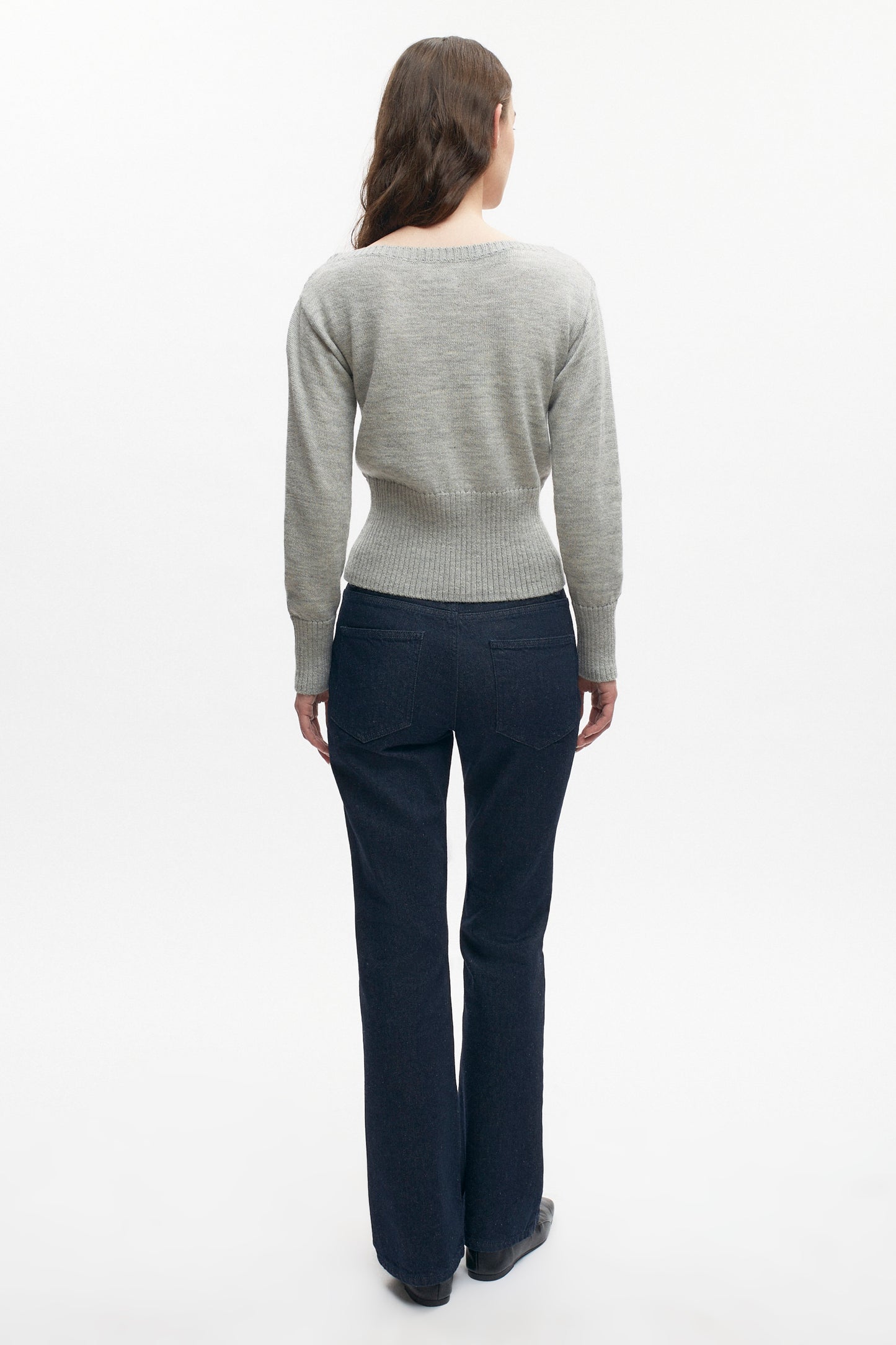 Women's Merino Boatneck Sweater in Heather Grey