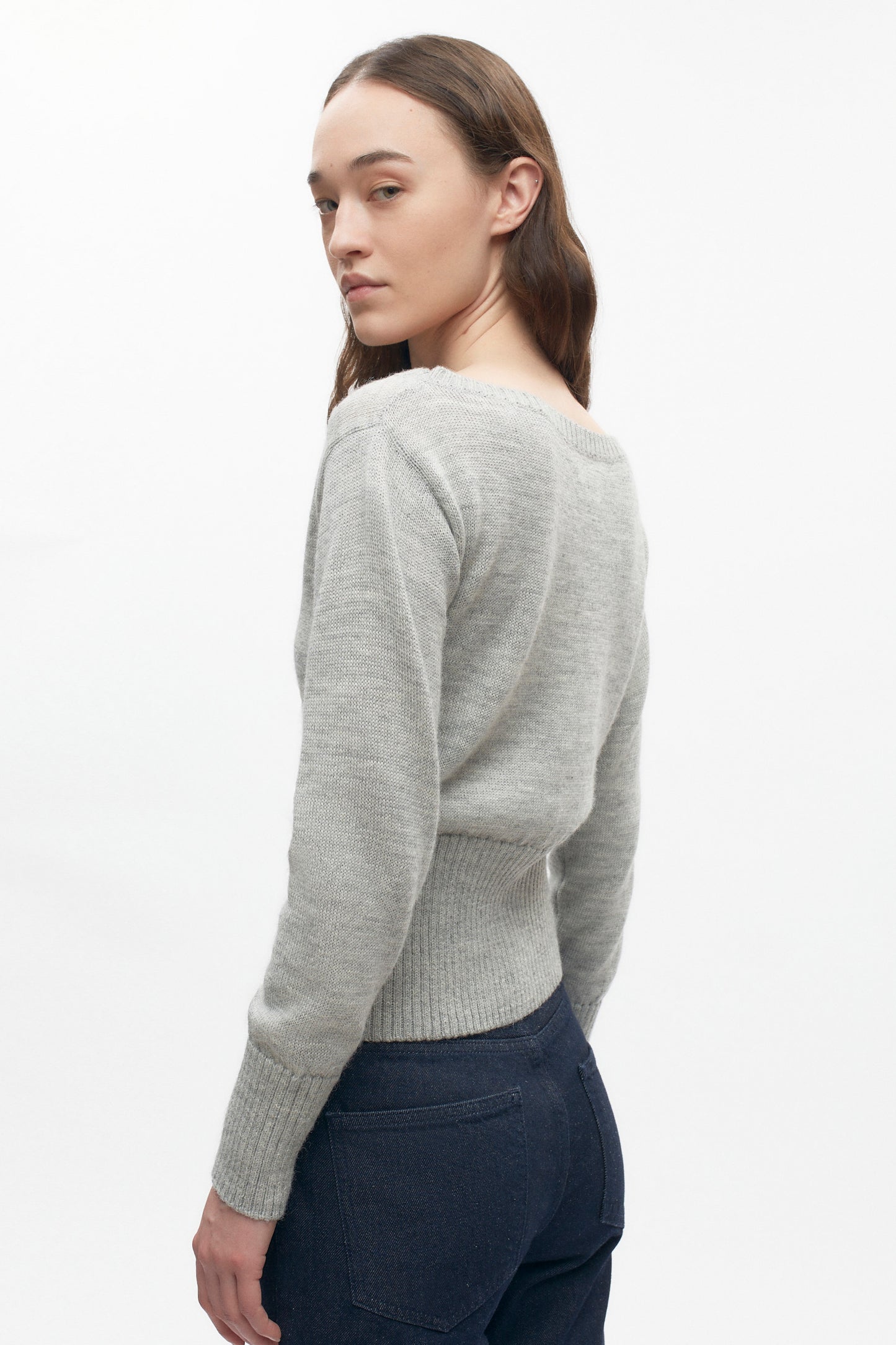 Women's Merino Boatneck Sweater in Heather Grey