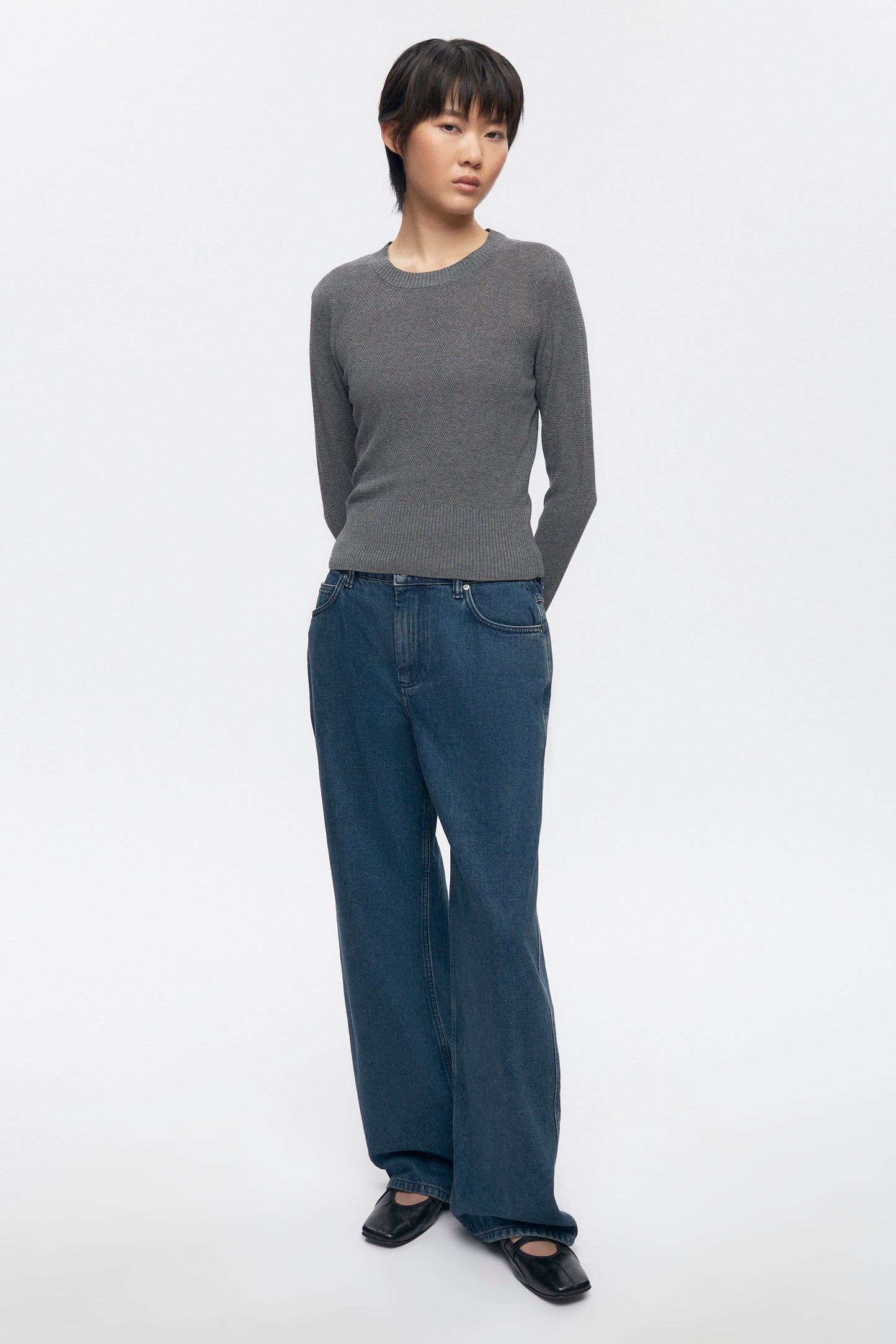 Women's Mesh Rib Longsleeve in Charcoal